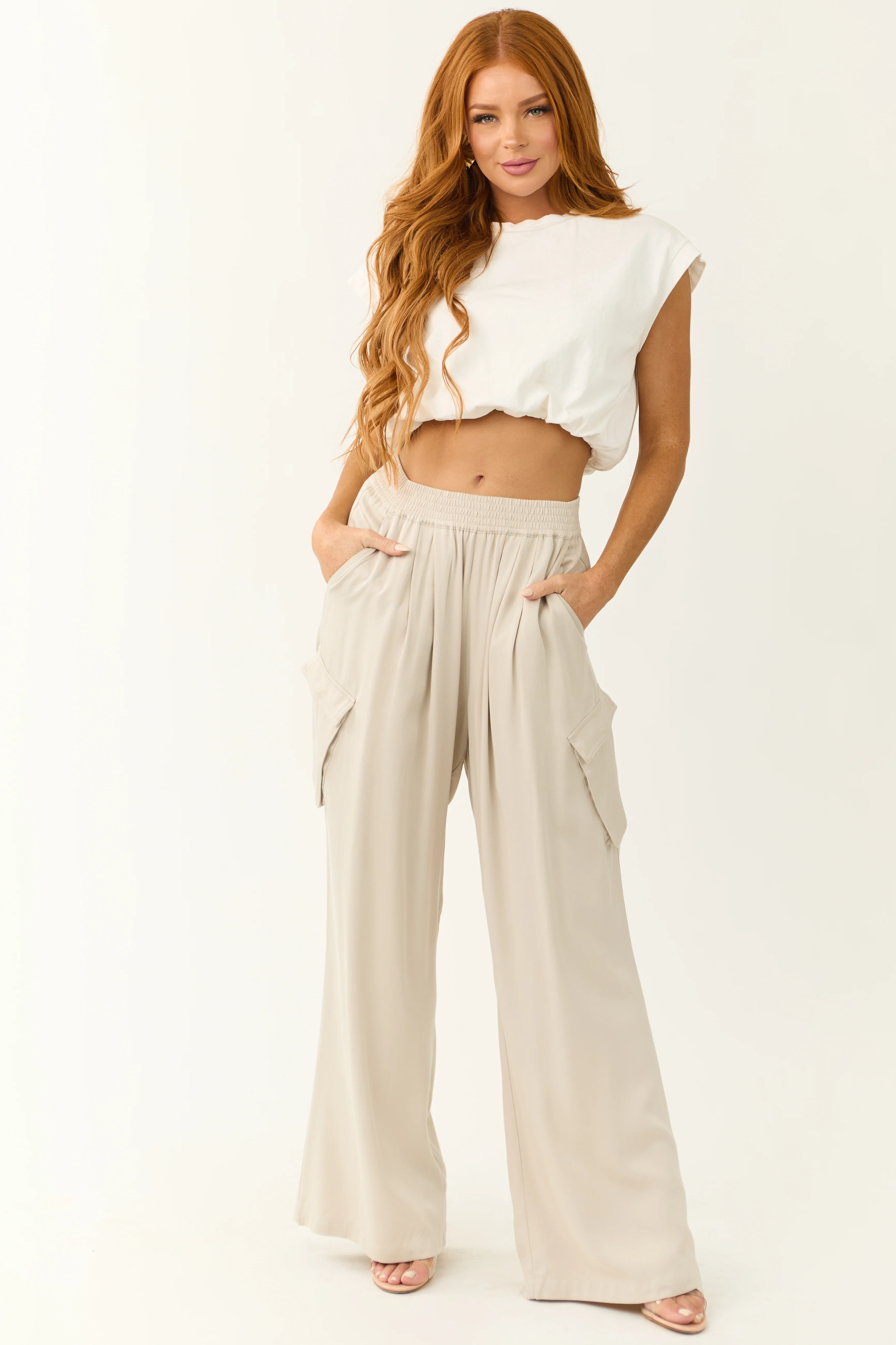 Cloud Wide Leg Smocked Waist Cargo Pants - LD SALE