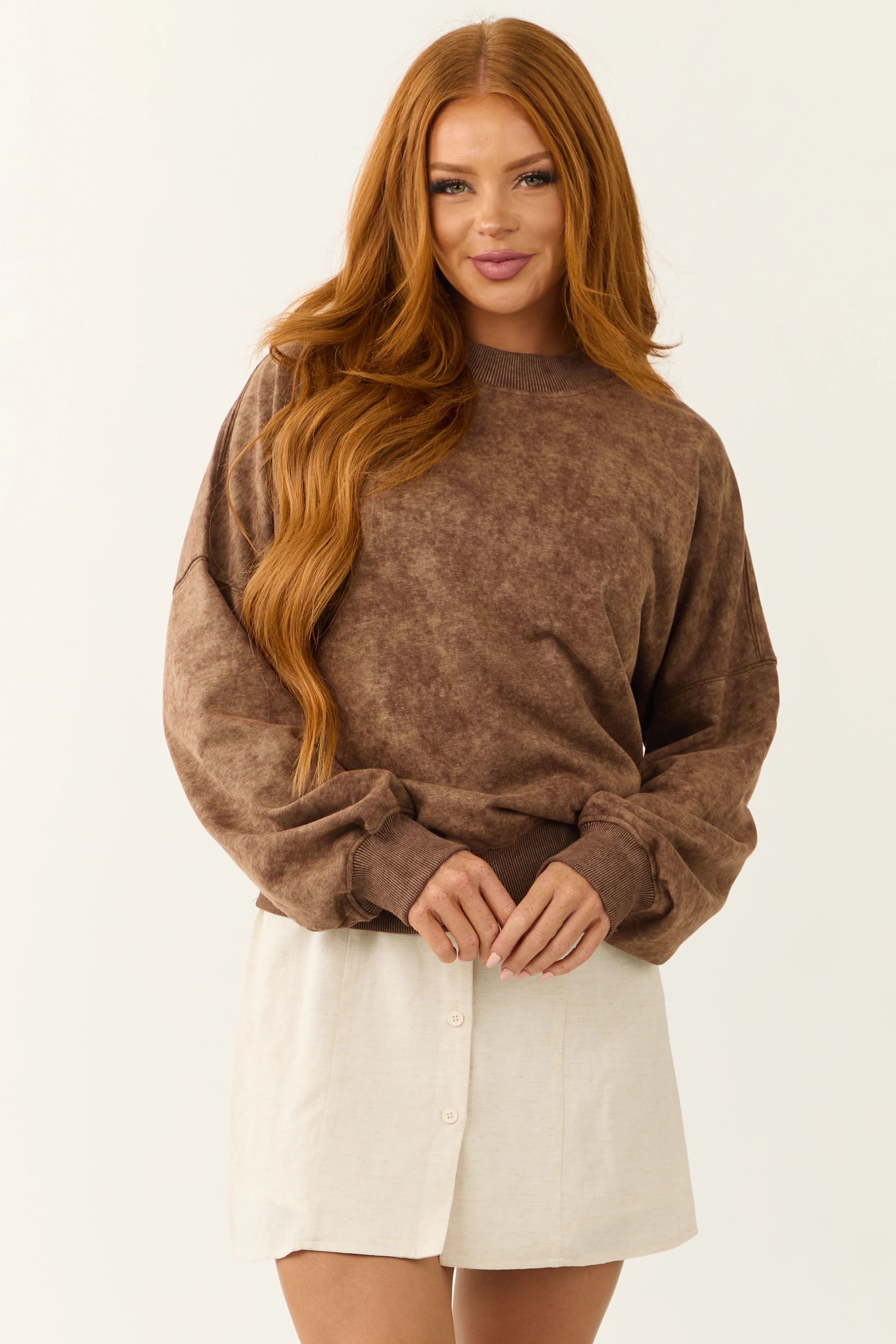 Walnut Washed Drop Shoulder Crew Neck Sweatshirt - LD SALE
