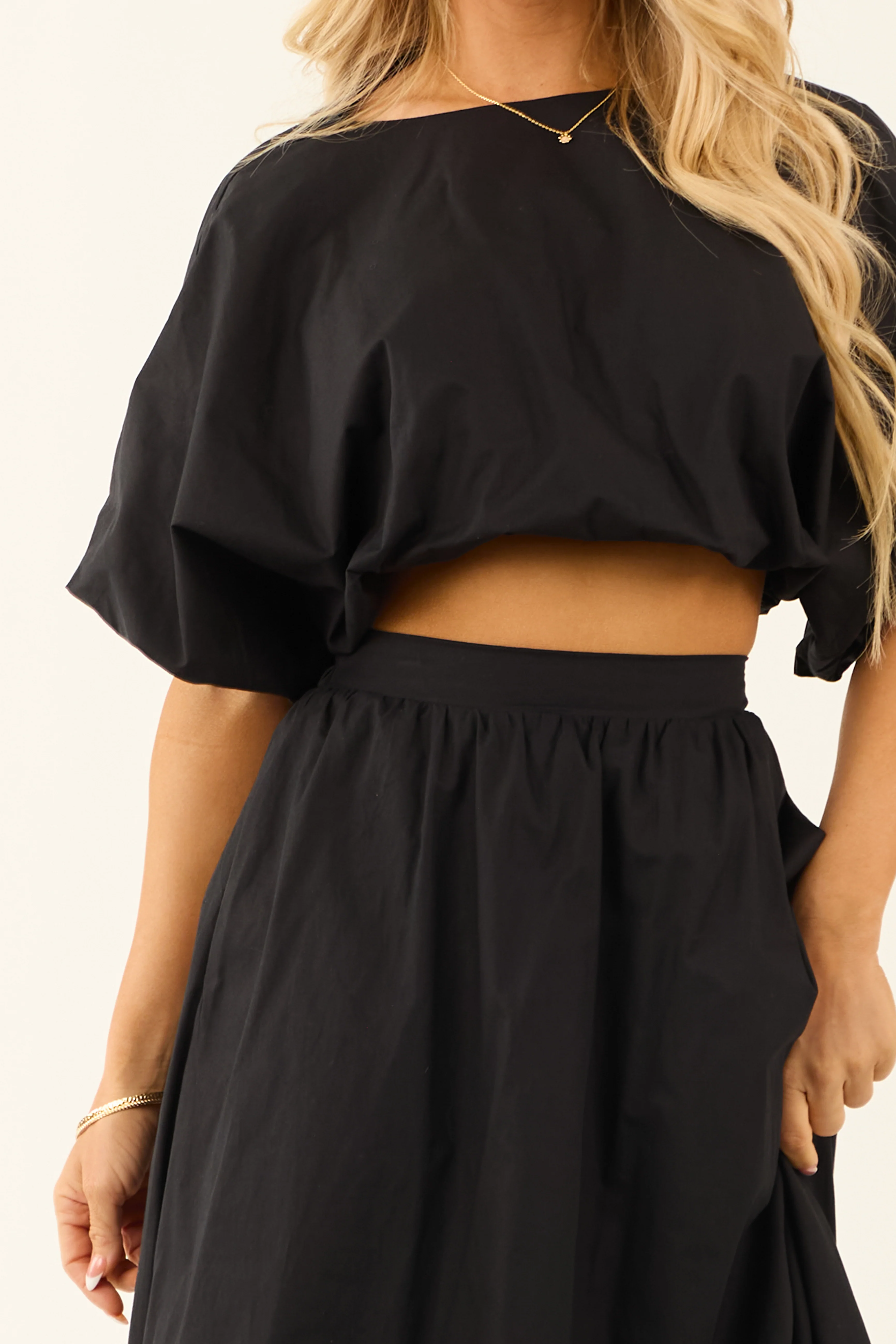 Charcoal Bubble Sleeve and Bubble Hem Skirt Set - LD SALE