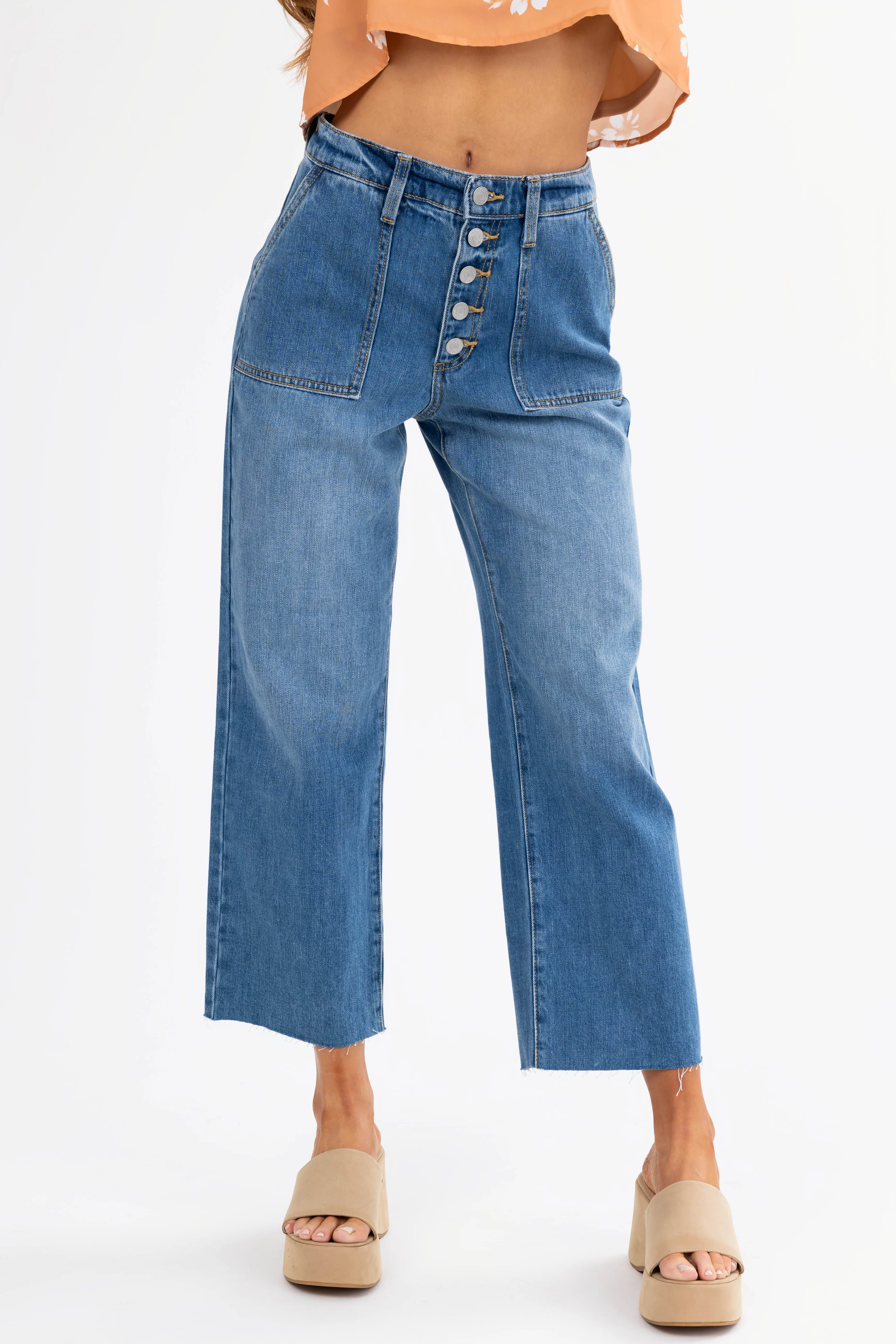 Sneak Peek Medium Wash Wide Leg Jeans - LD SALE