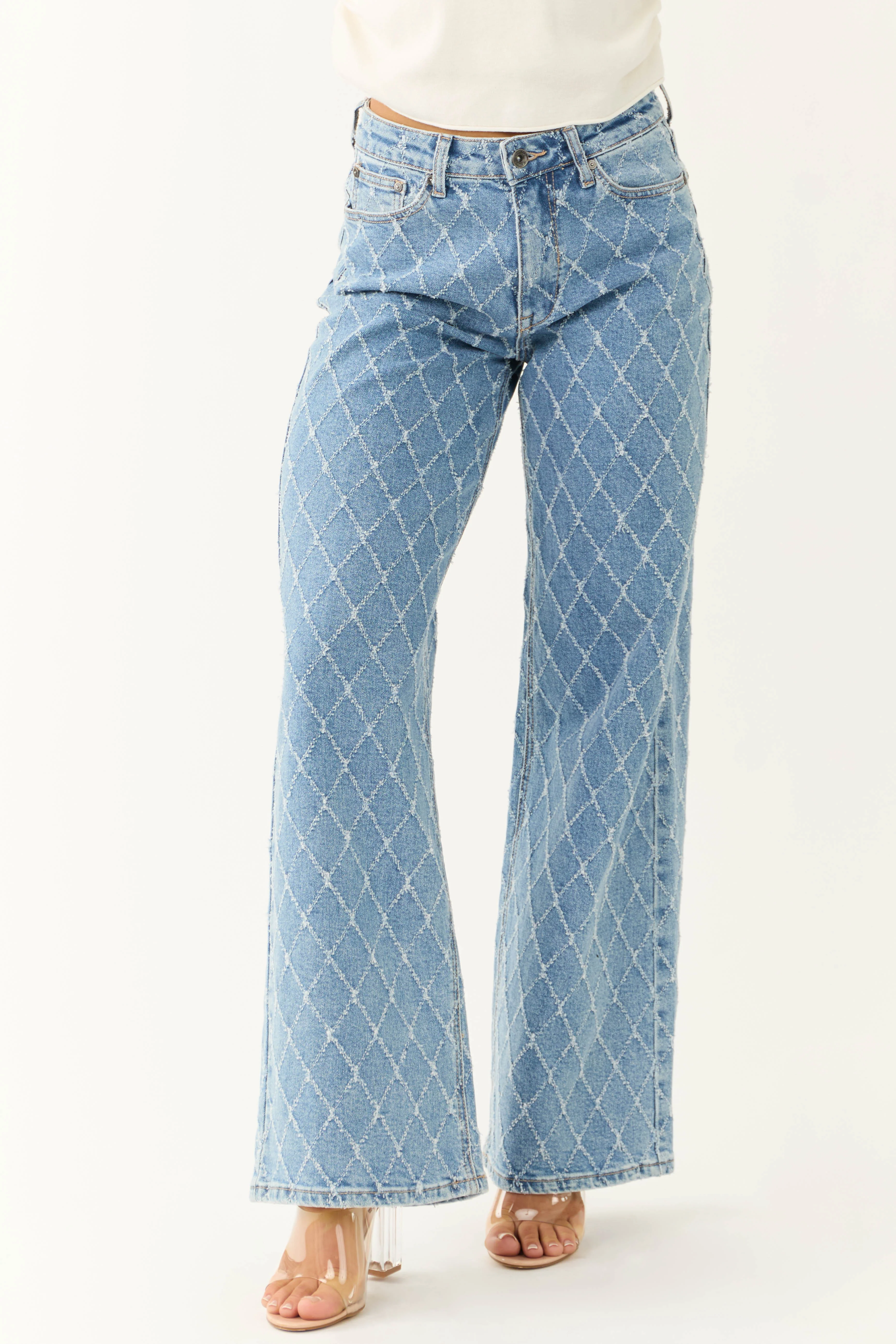Special A Medium Wash Quilted Pattern Jeans - LD SALE