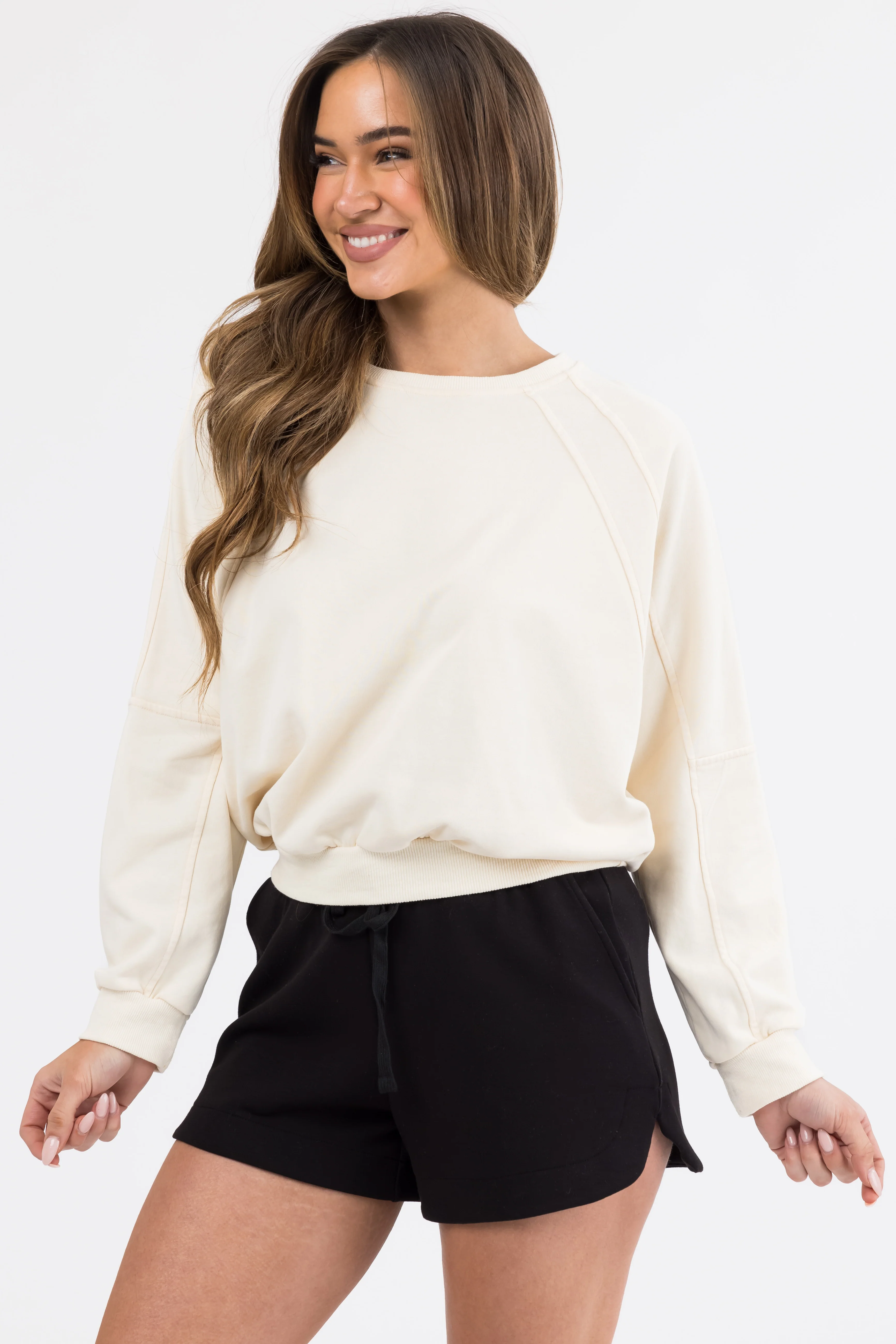 She+Sky Cream Seam Detail Pullover Top - LD SALE