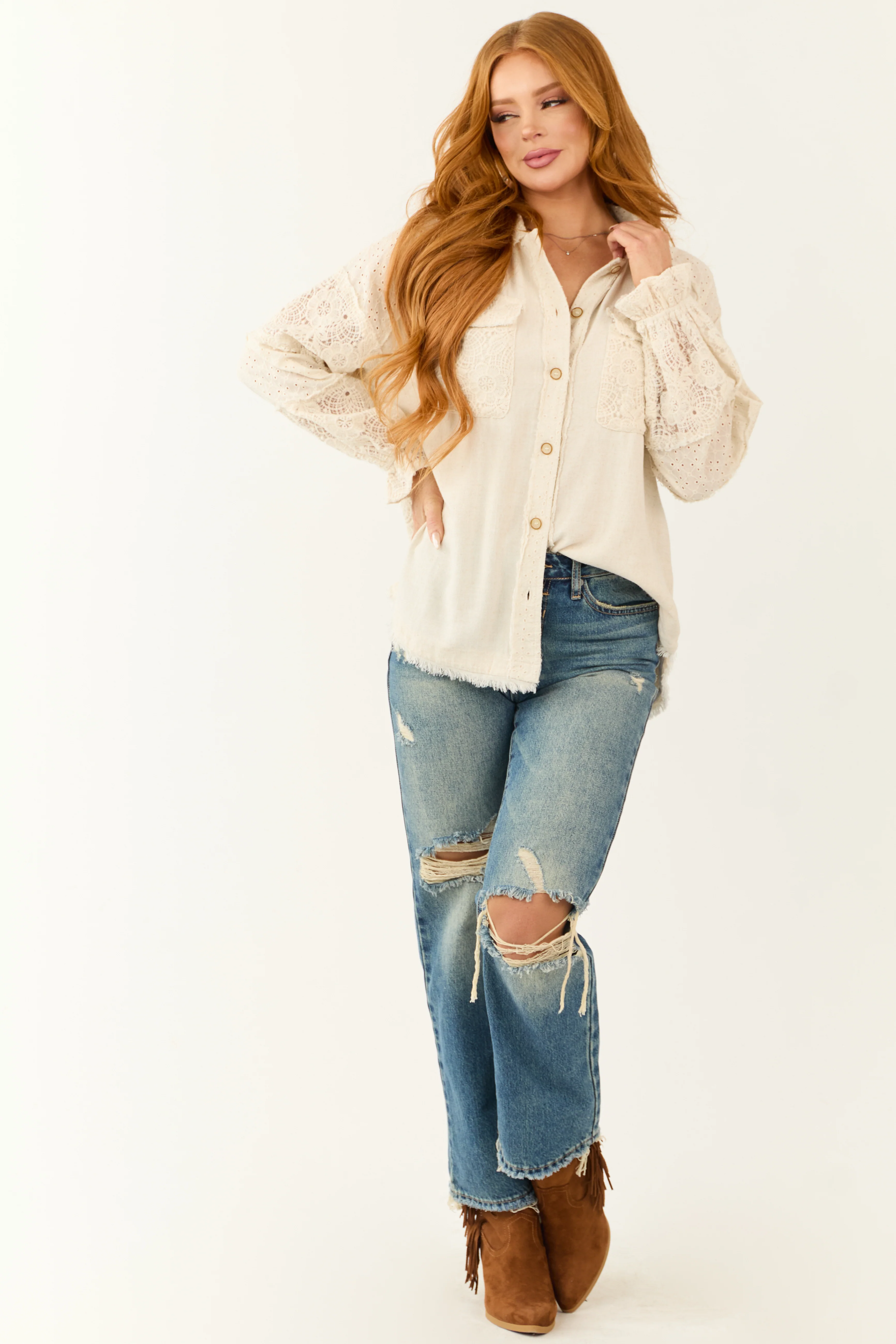 Vanilla Linen Button Down Long Sleeve Shacket - LD SALE