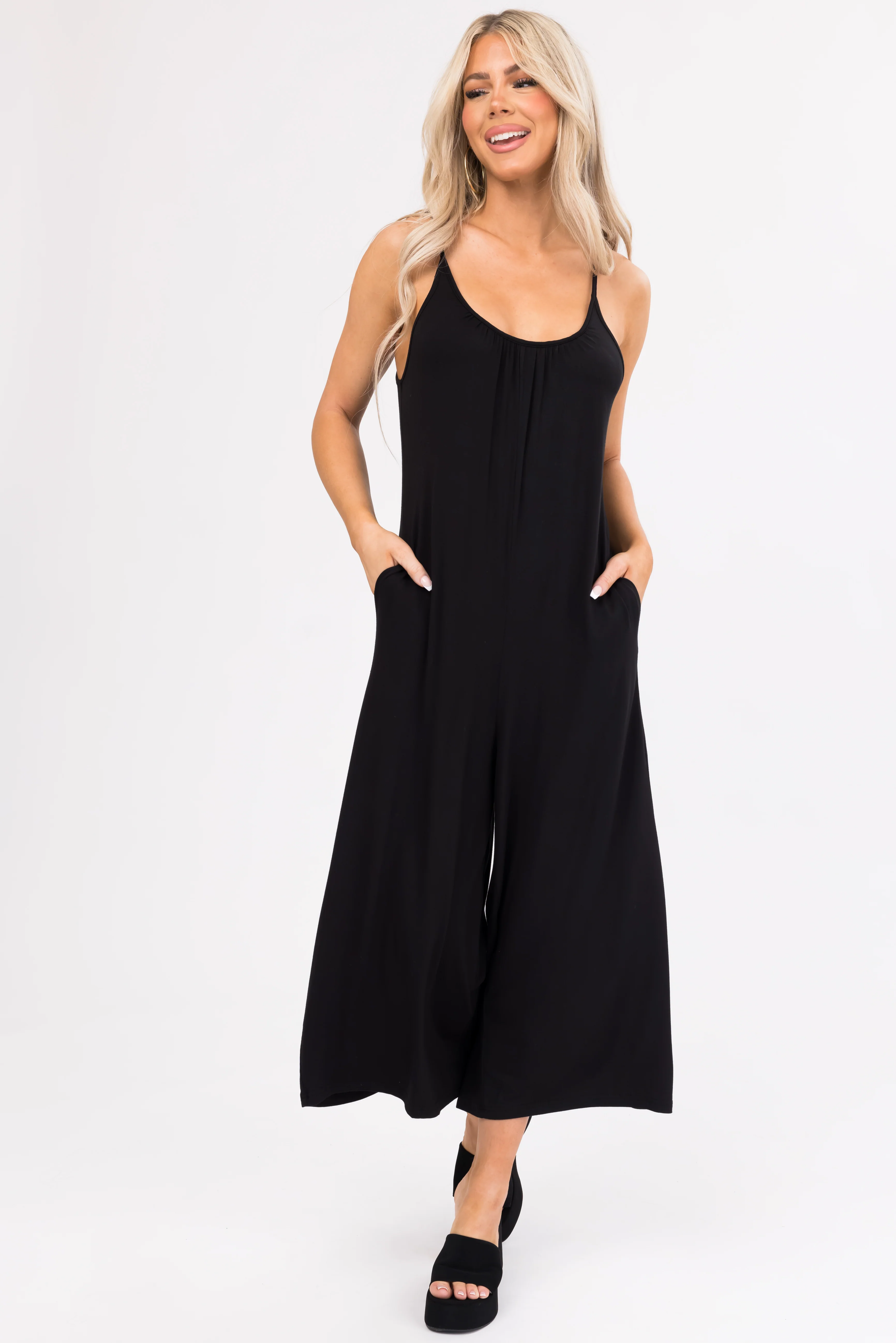 Black Sleeveless Loose Fit Soft Jumpsuit - LD SALE