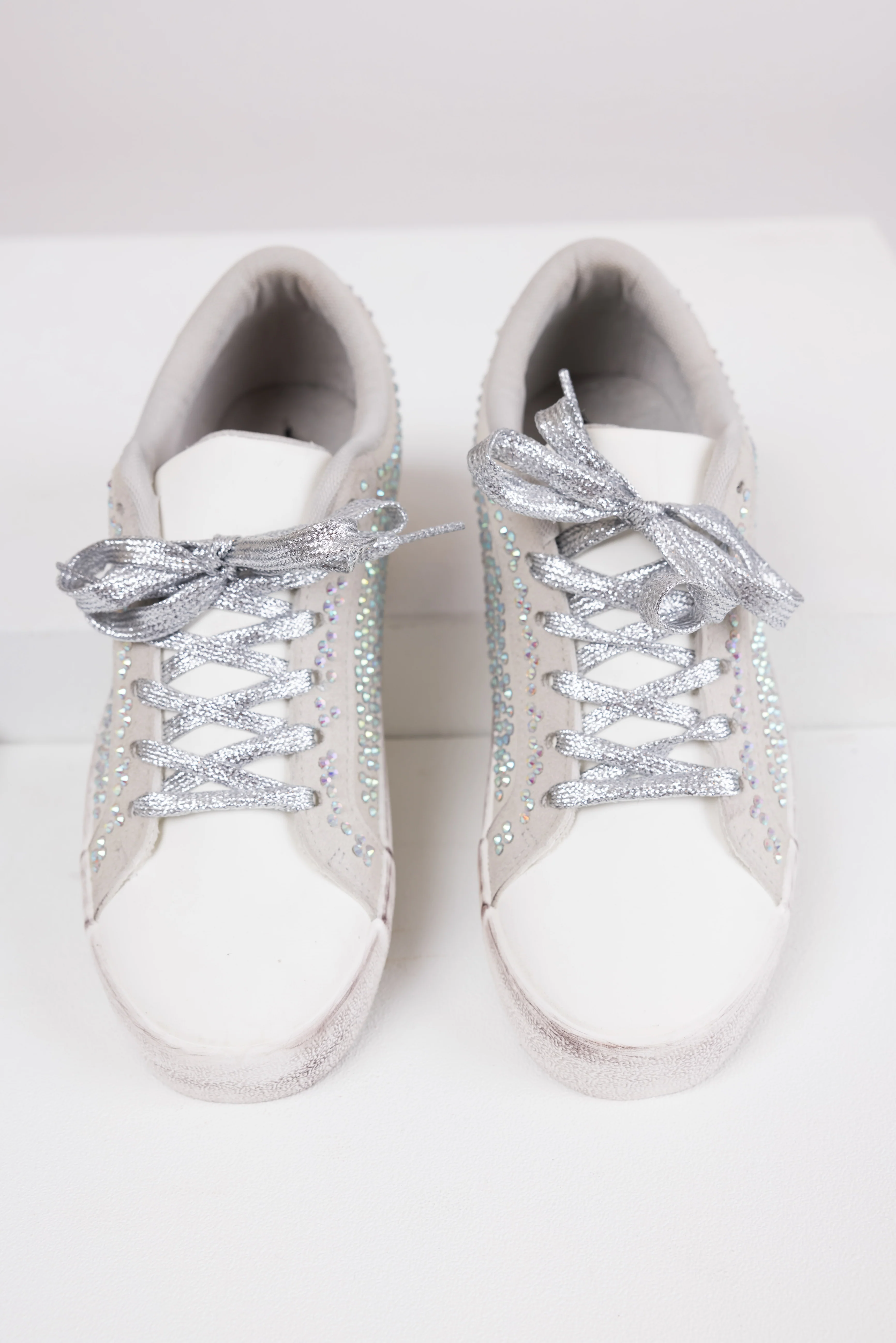 Grey Distressed Sole Rhinestone Sneakers - LD SALE