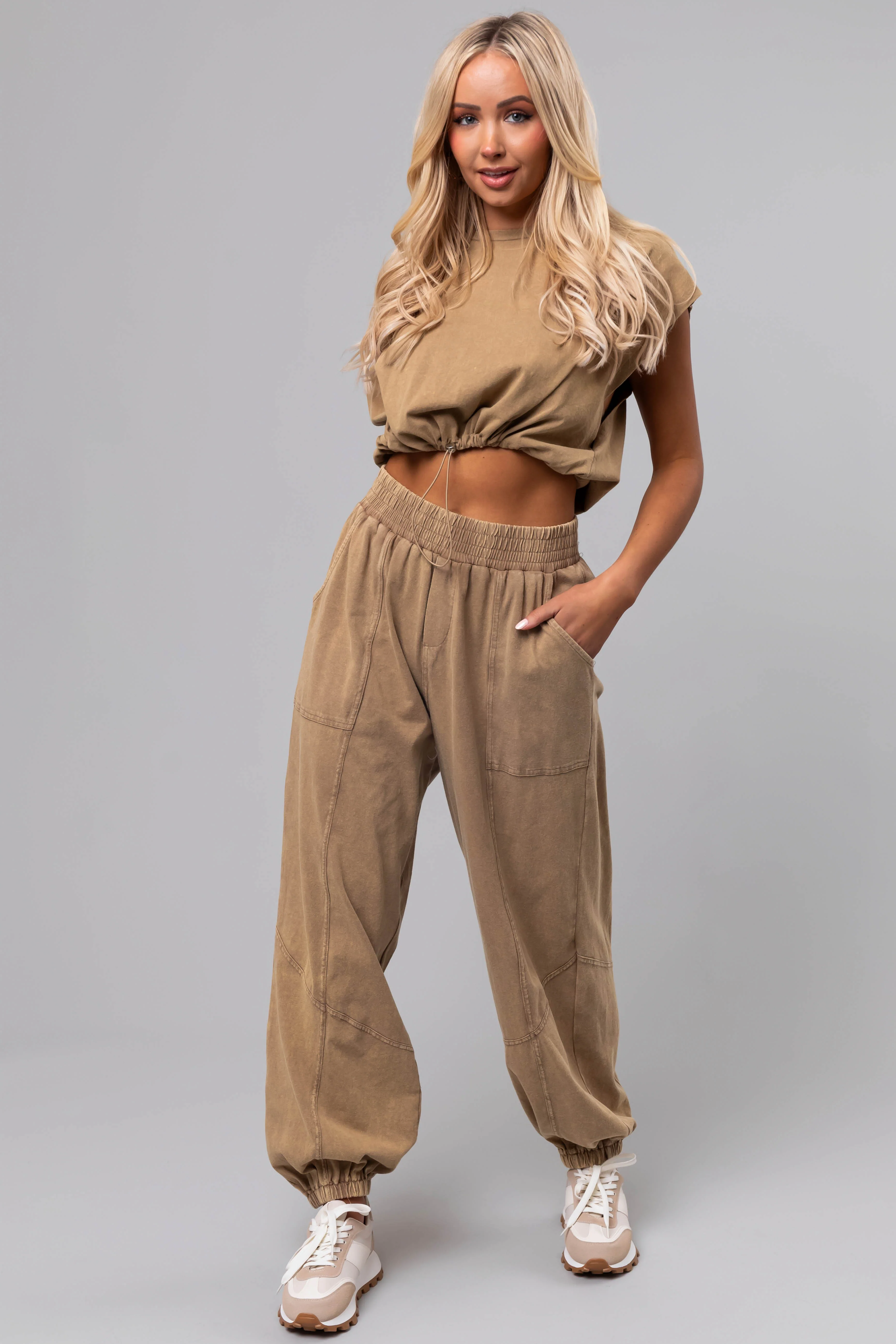 Peanut Mineral Wash Elastic Joggers - LD SALE