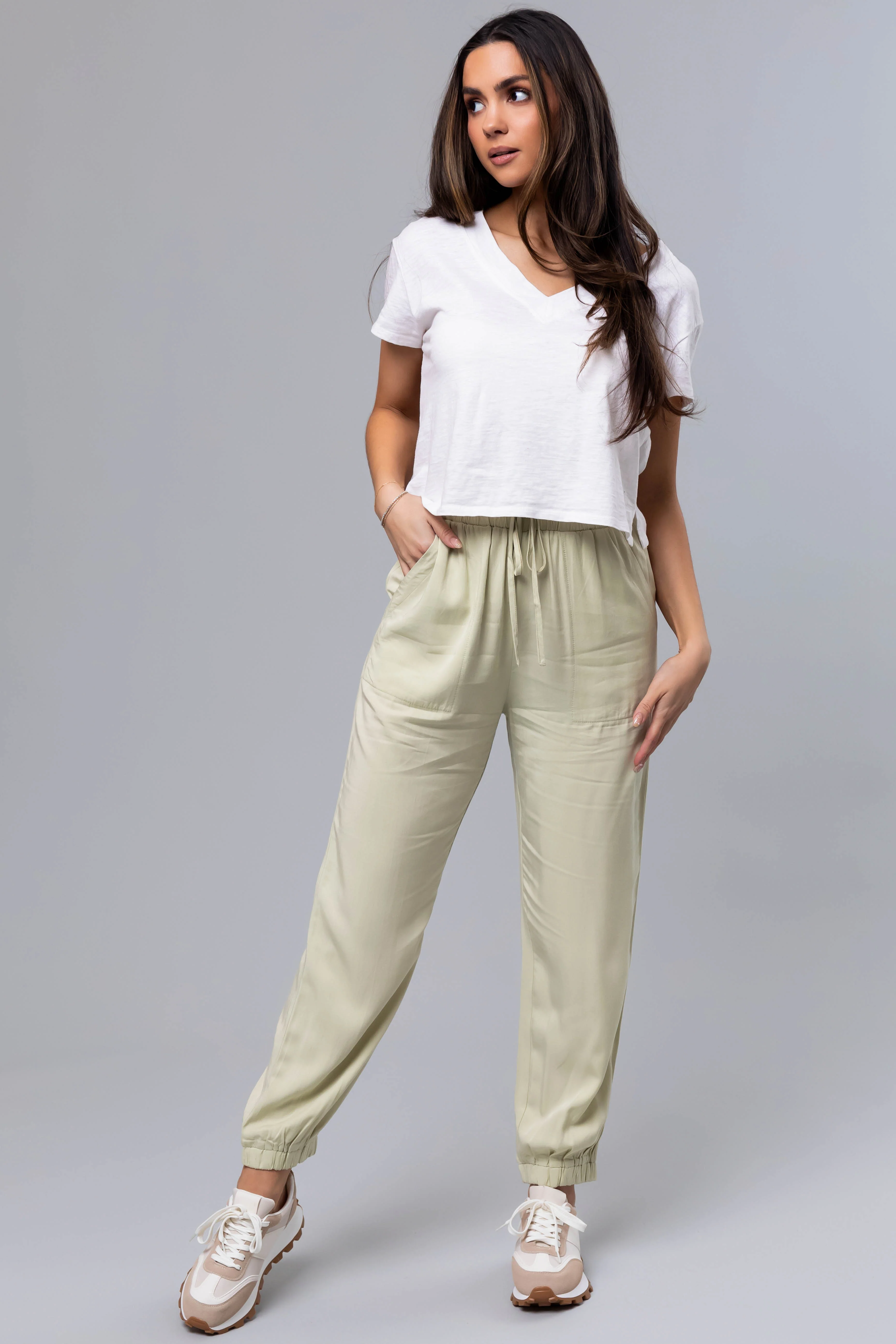 Pastel Lime Lightweight Woven Joggers - LD SALE