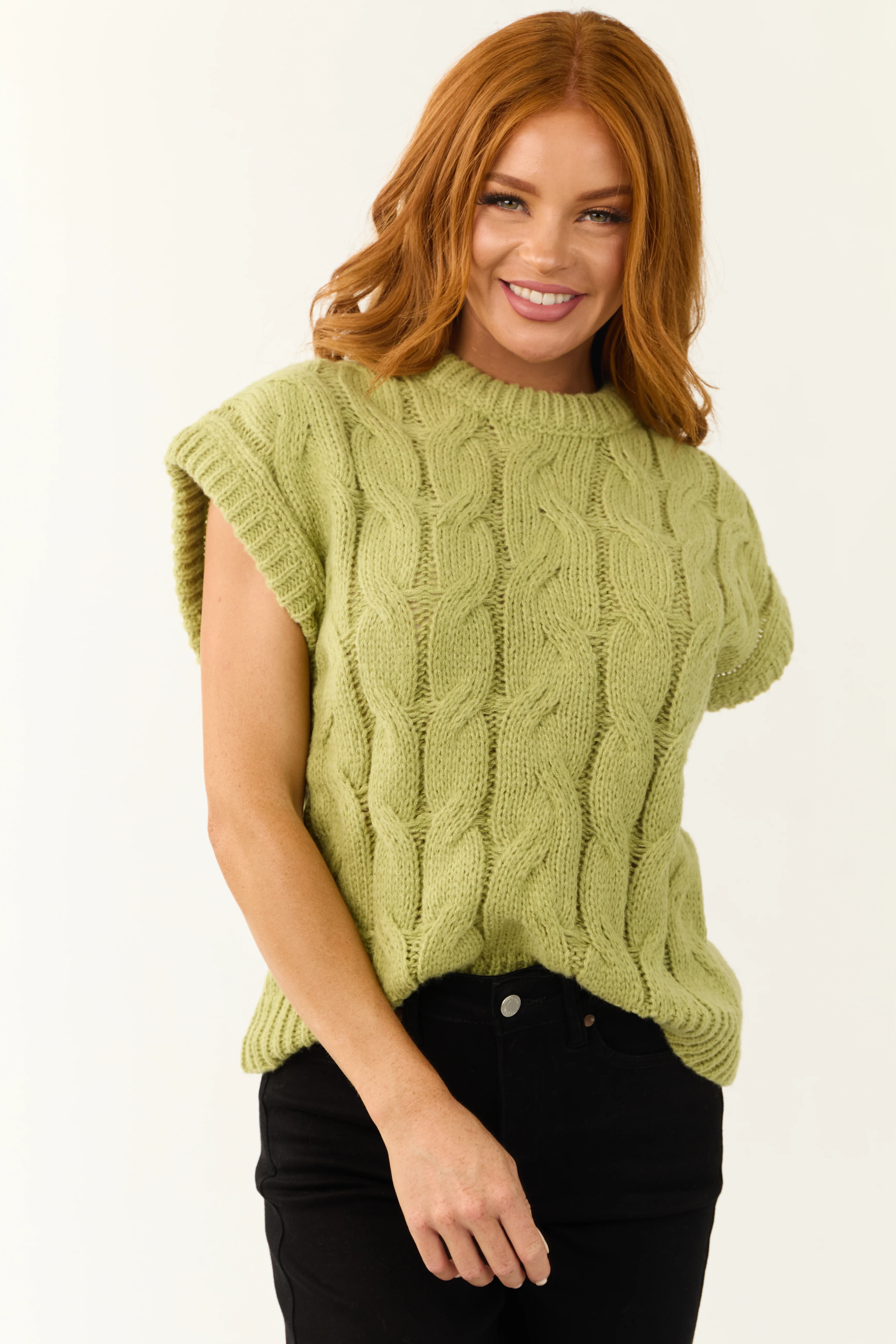 Pistachio Cable Knit Sweater Vest - LD SALE