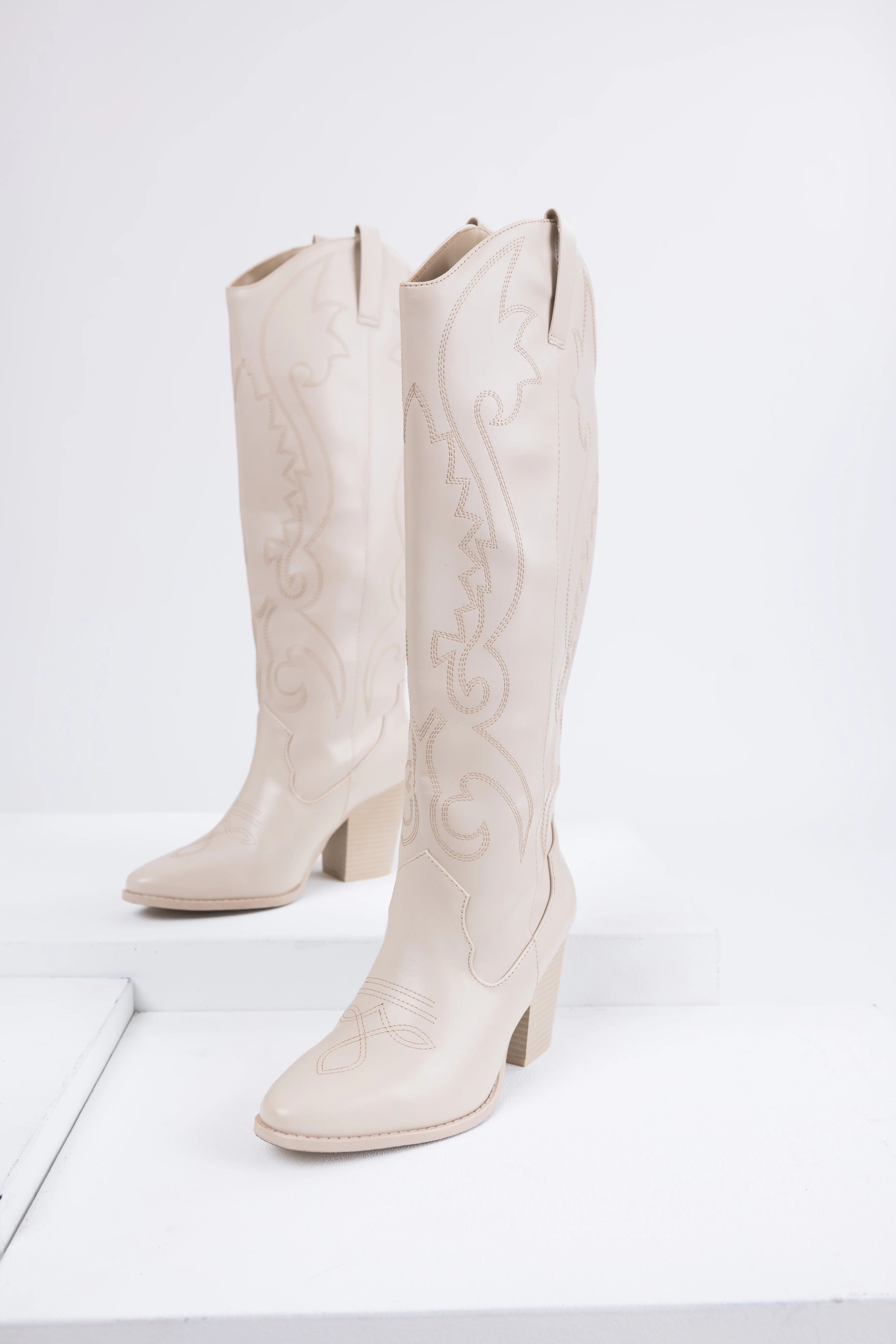 Vanilla Knee High Block High Heel Western Boots - LD SALE