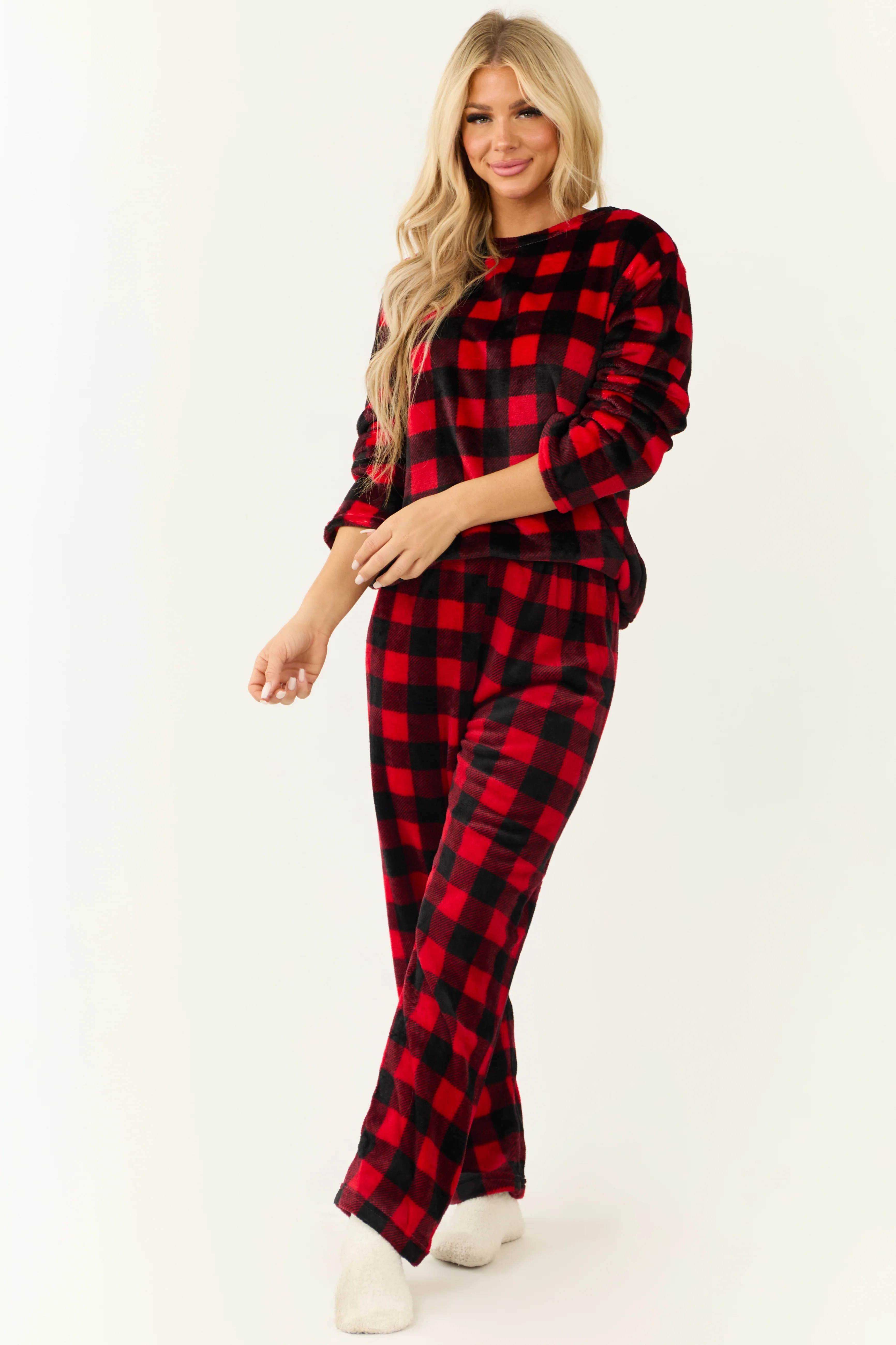 Black and Ruby Checkered Plaid 2 Piece Soft Pajama Set - LD SALE