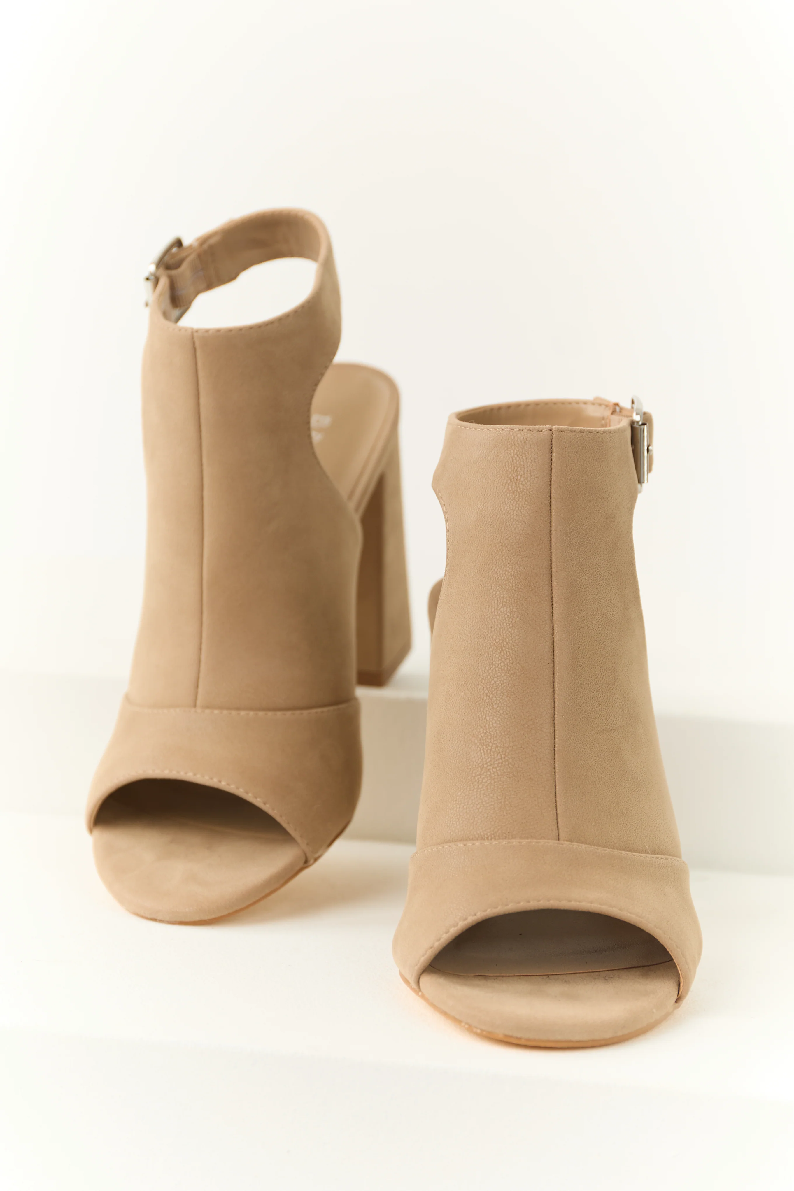 Latte Open Toe Strap Chunky Heels - LD SALE