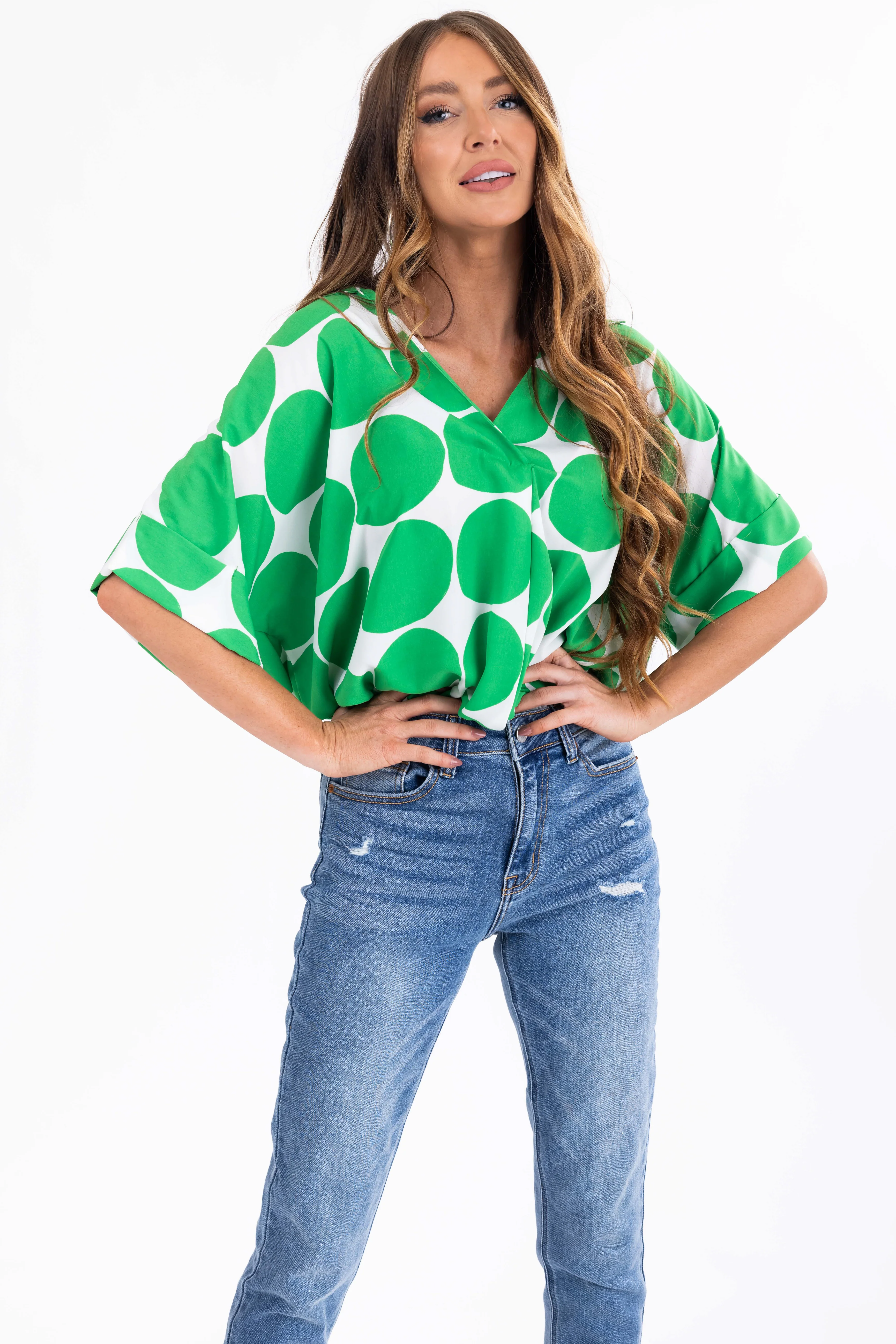 Kelly Green Large Dot Oversized Blouse - LD SALE
