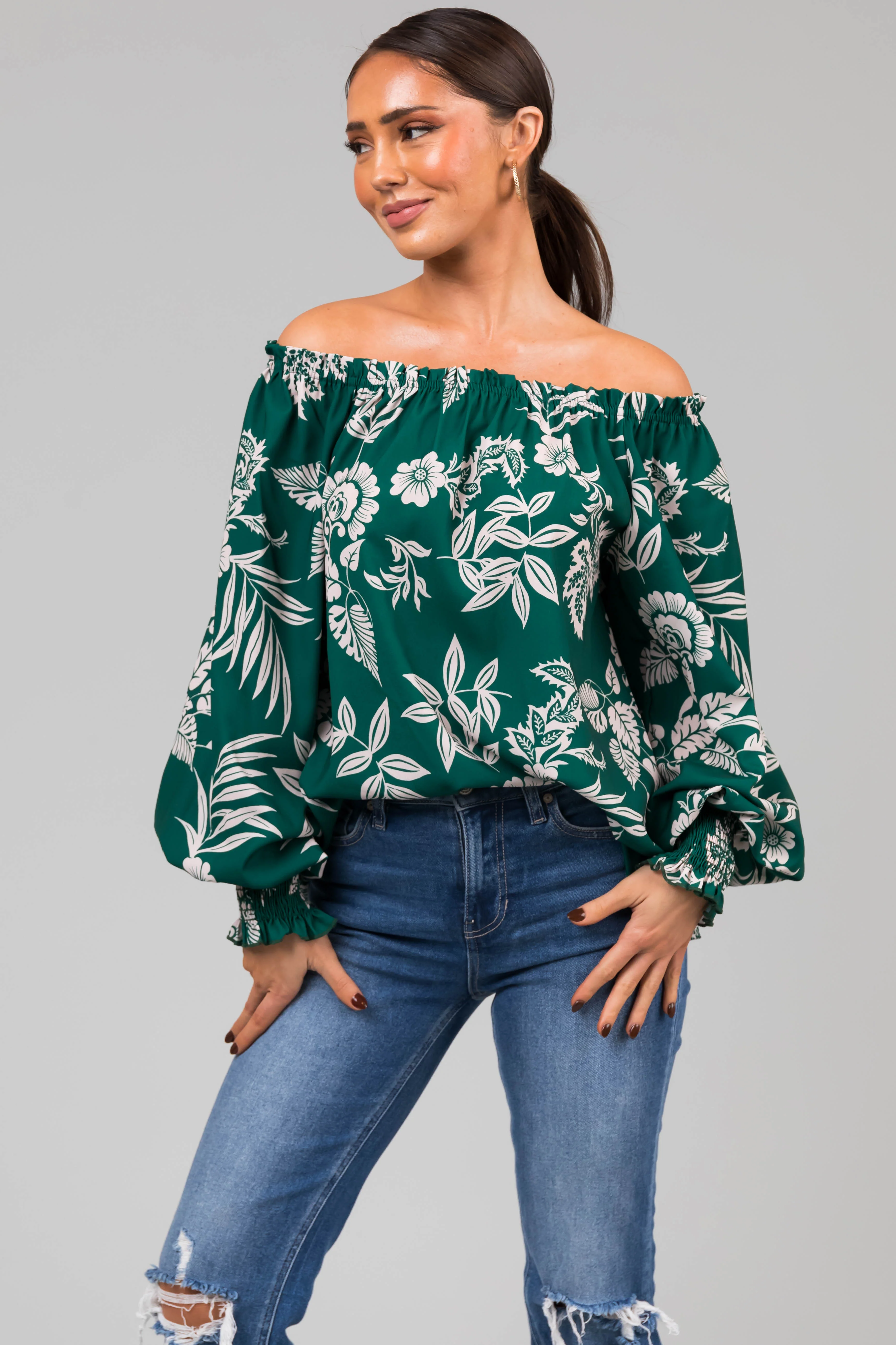 Forest Off the Shoulder Floral Print Blouse - LD SALE