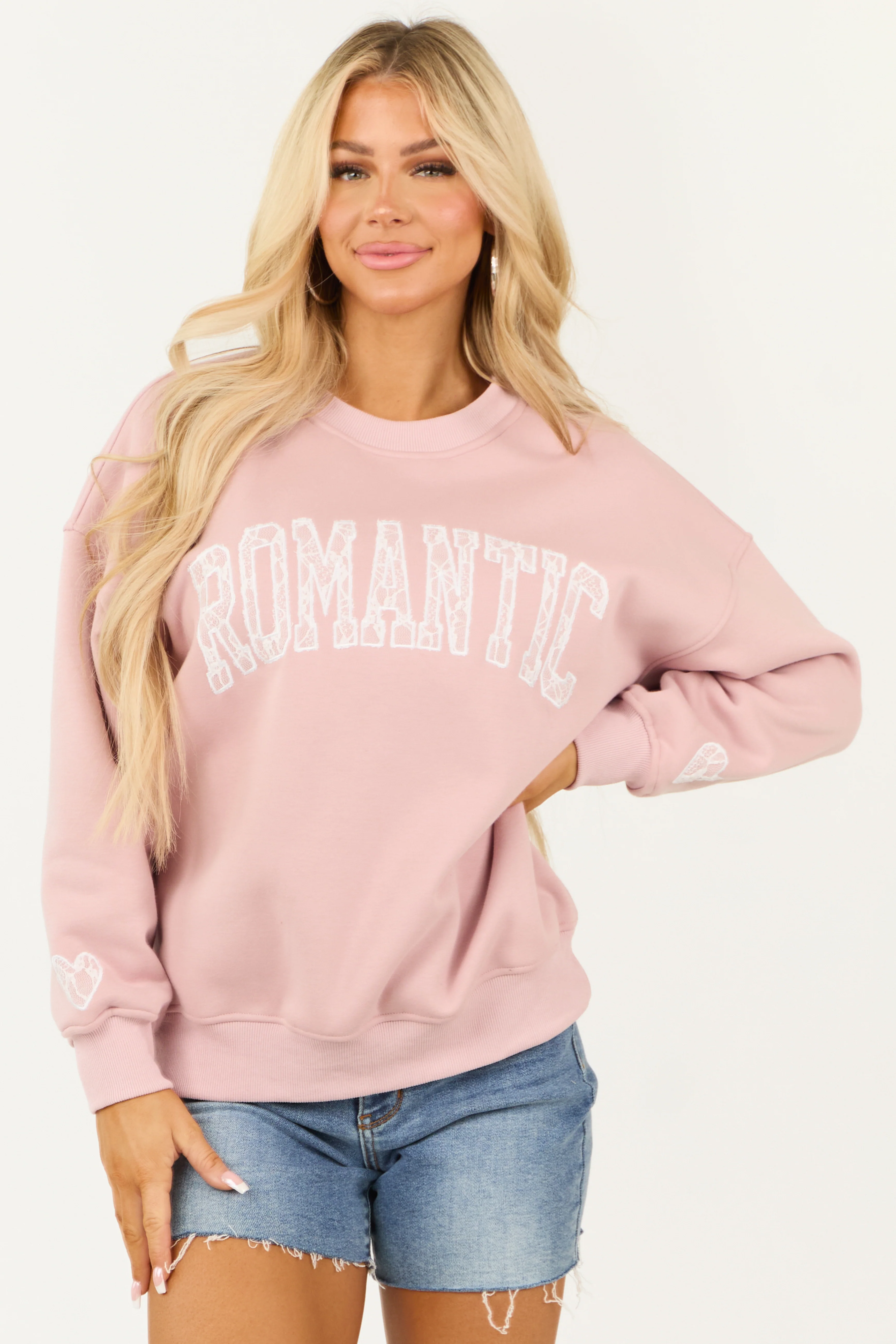 Dusty Blush 'Romantic' Lace Graphic Sweatshirt - LD SALE