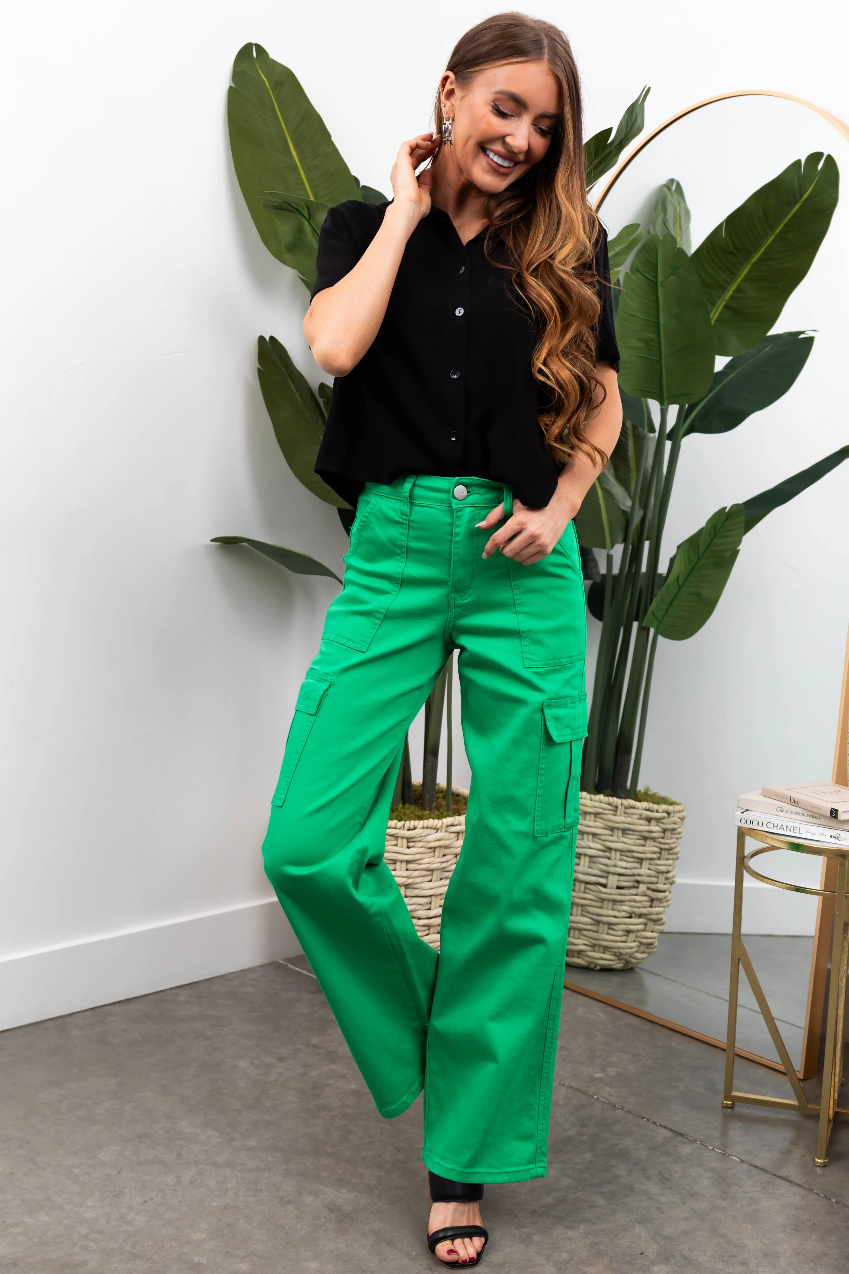 Denim Zone Kelly Green Super Stretchy Cargo Jeans - LD SALE