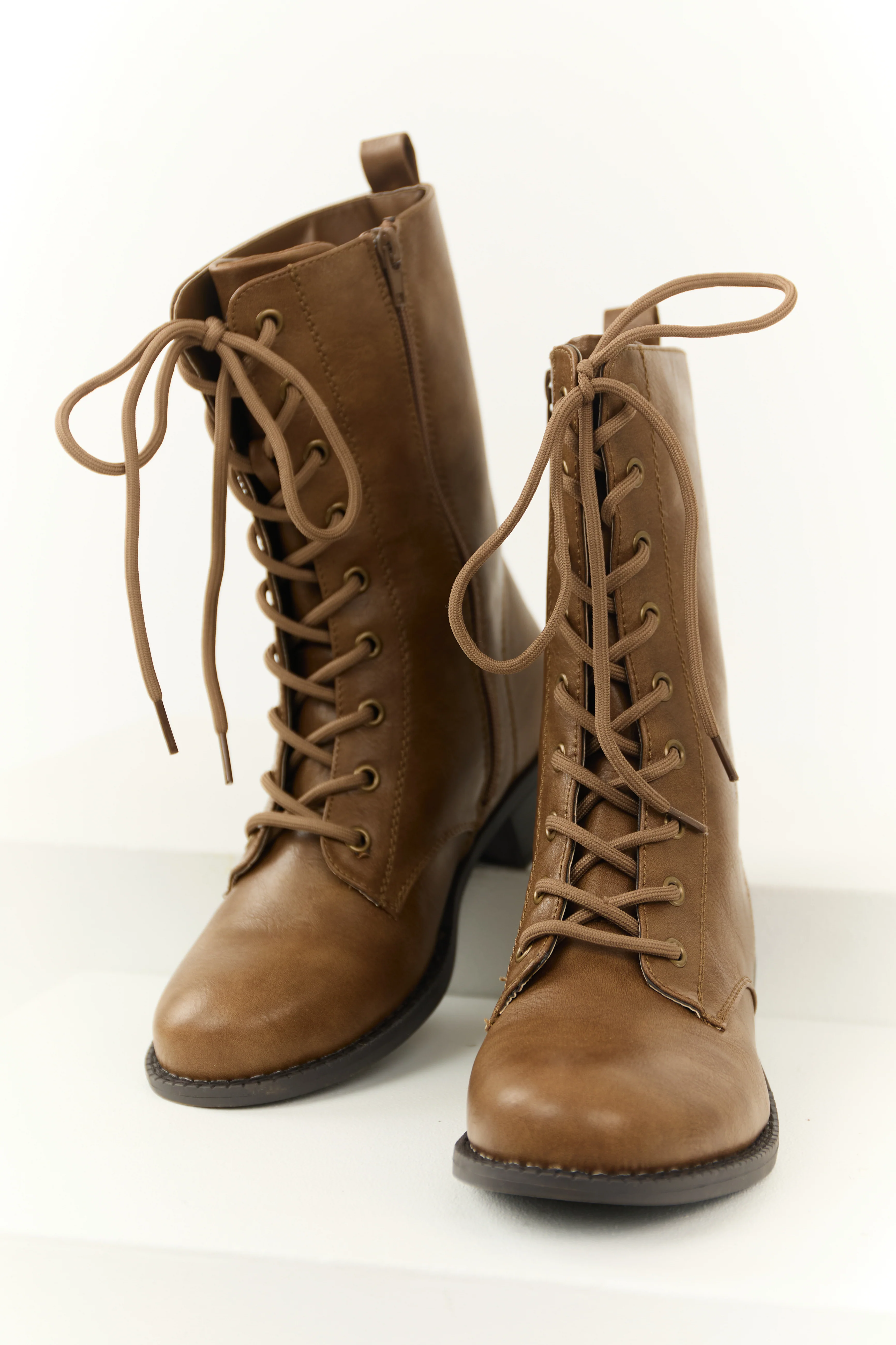 Sepia Washed Faux Leather Lace Up Boots - LD SALE