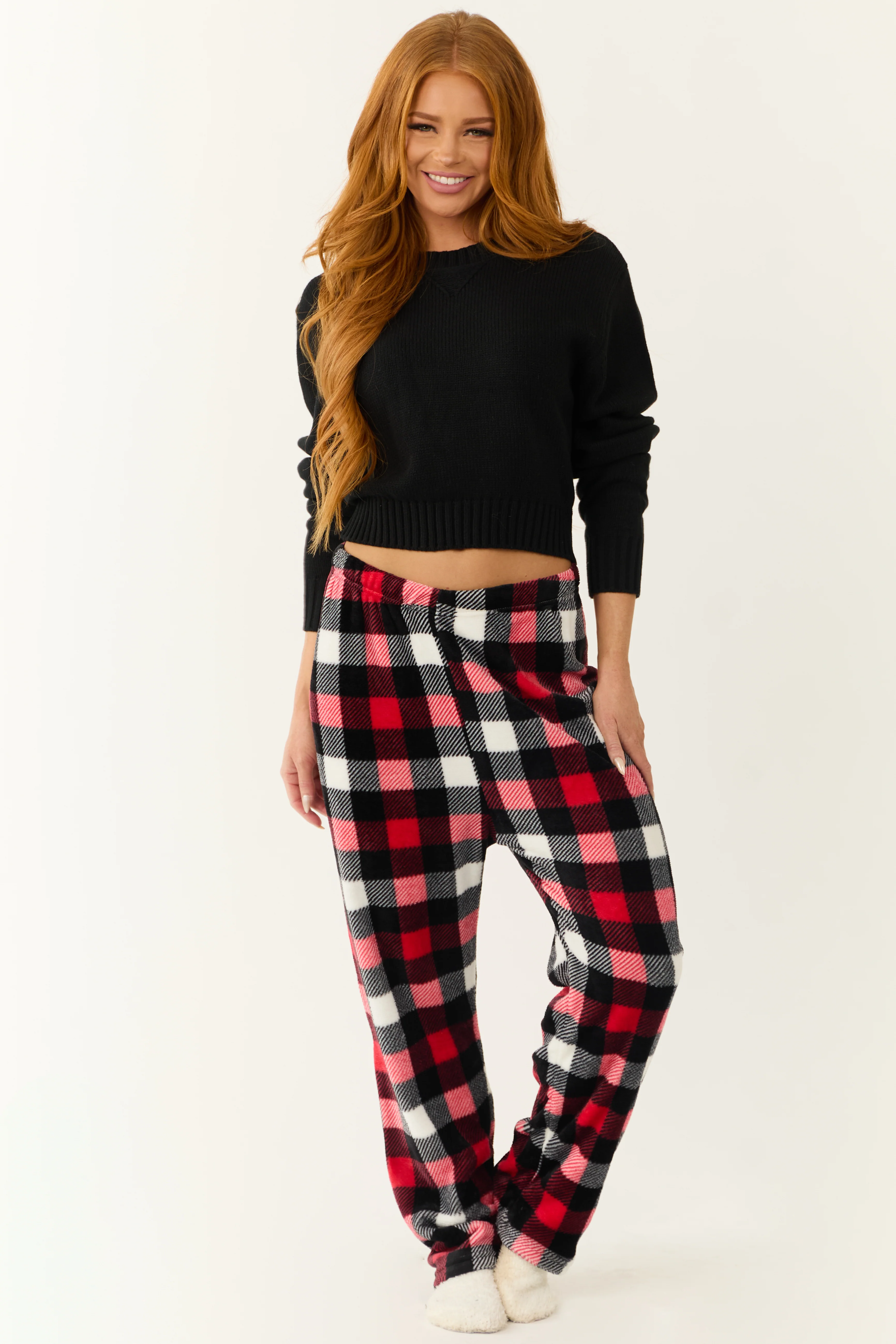 Scarlet and Black Buffalo Plaid Fleece Pajama Pants - LD SALE