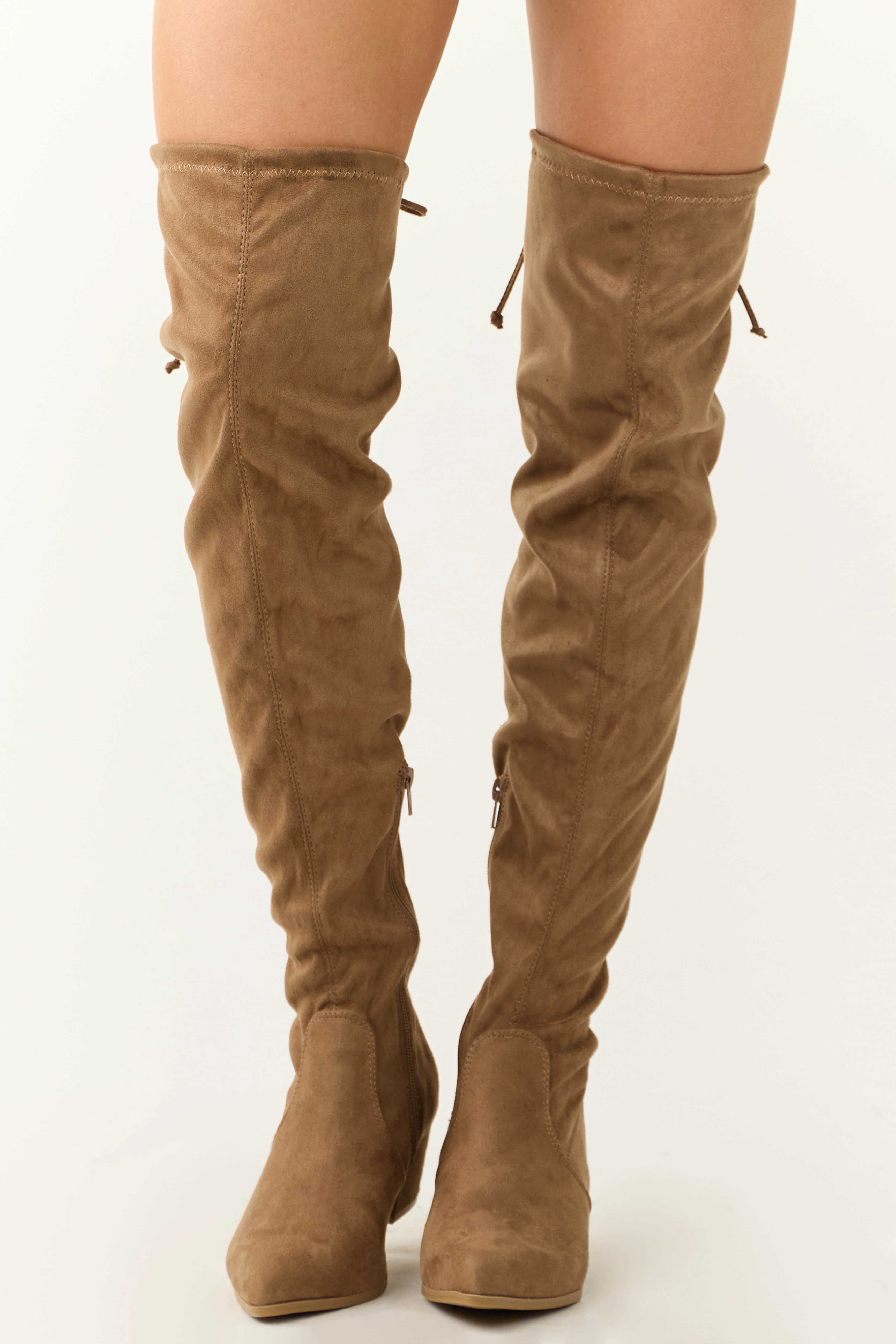 Peanut Faux Suede Drawstring Thigh High Boots - LD SALE