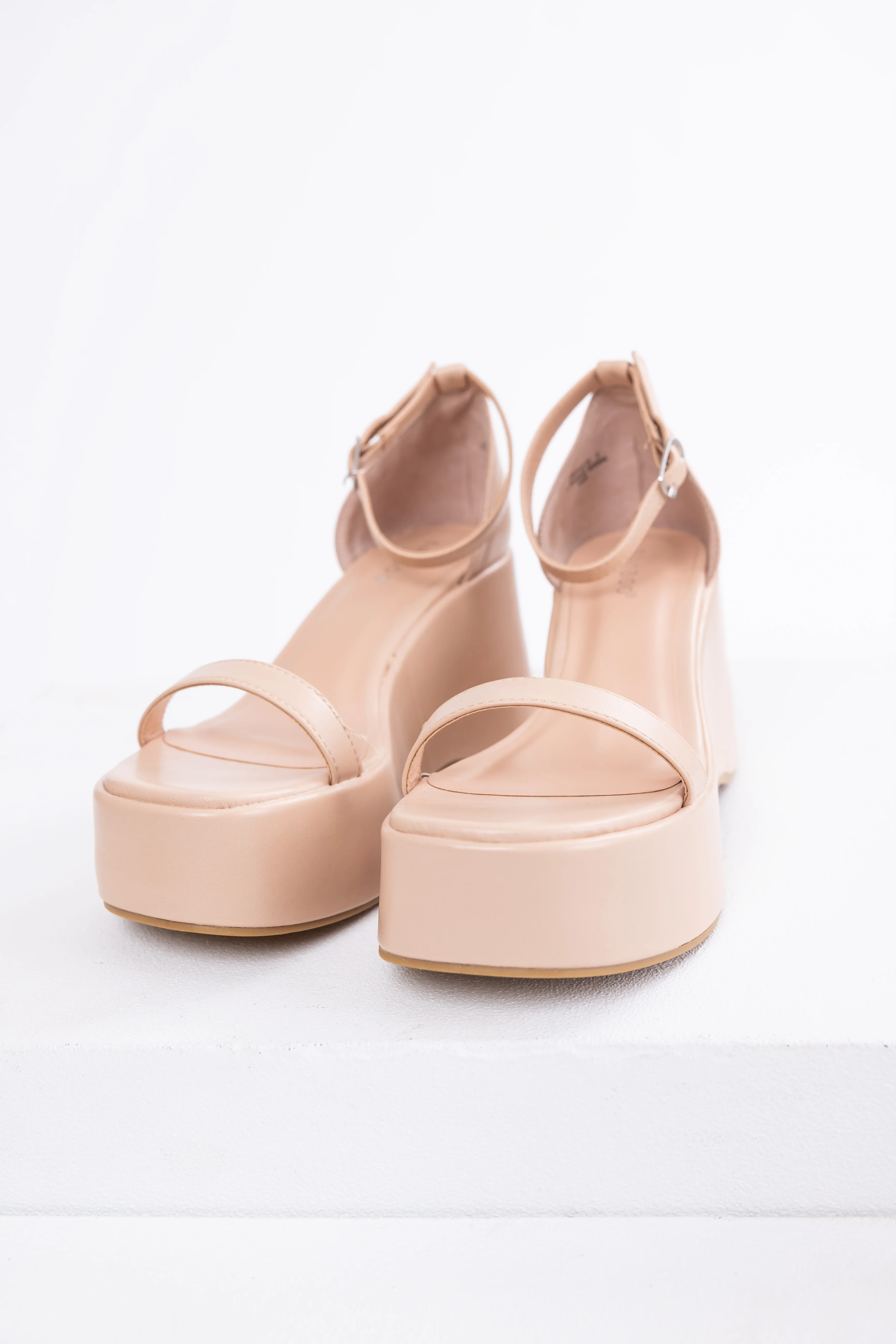 Desert Sand Ankle Strap Open Toe Wedges - LD SALE