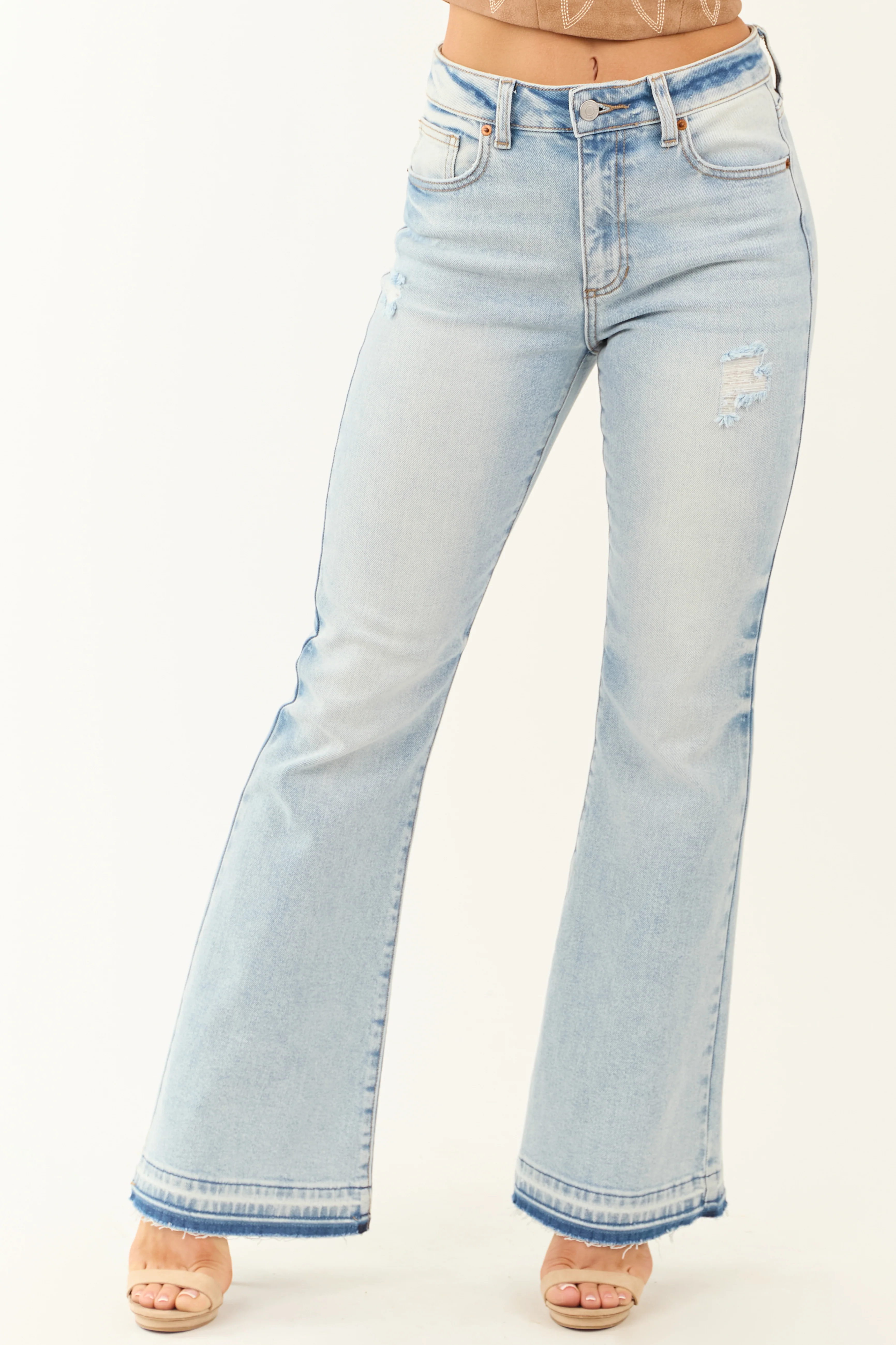 Sneak Peek Light Wash Flare Leg Stretchy Jeans - LD SALE