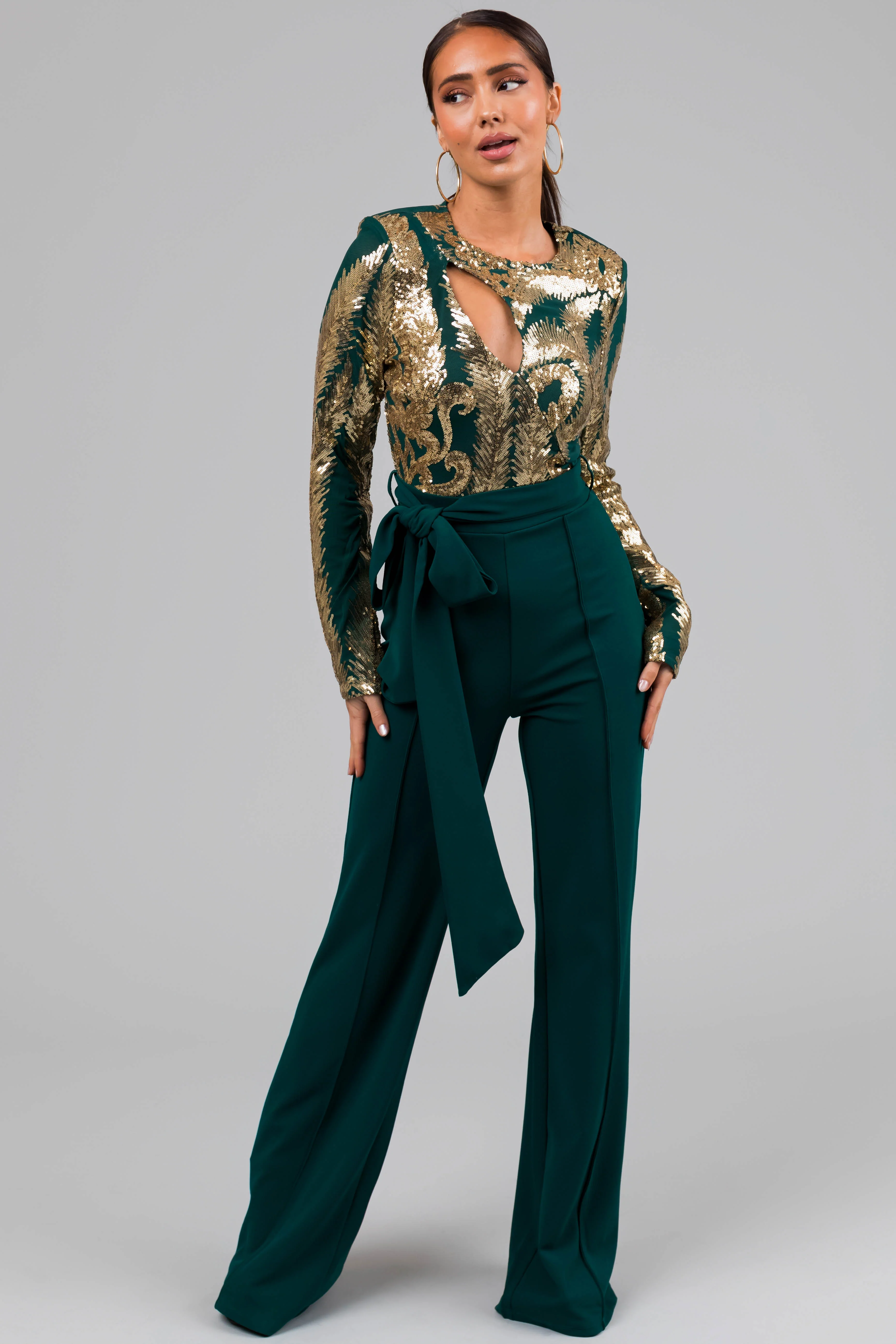 Hunter Green and Gold Sequin Print Jumpsuit - LD SALE