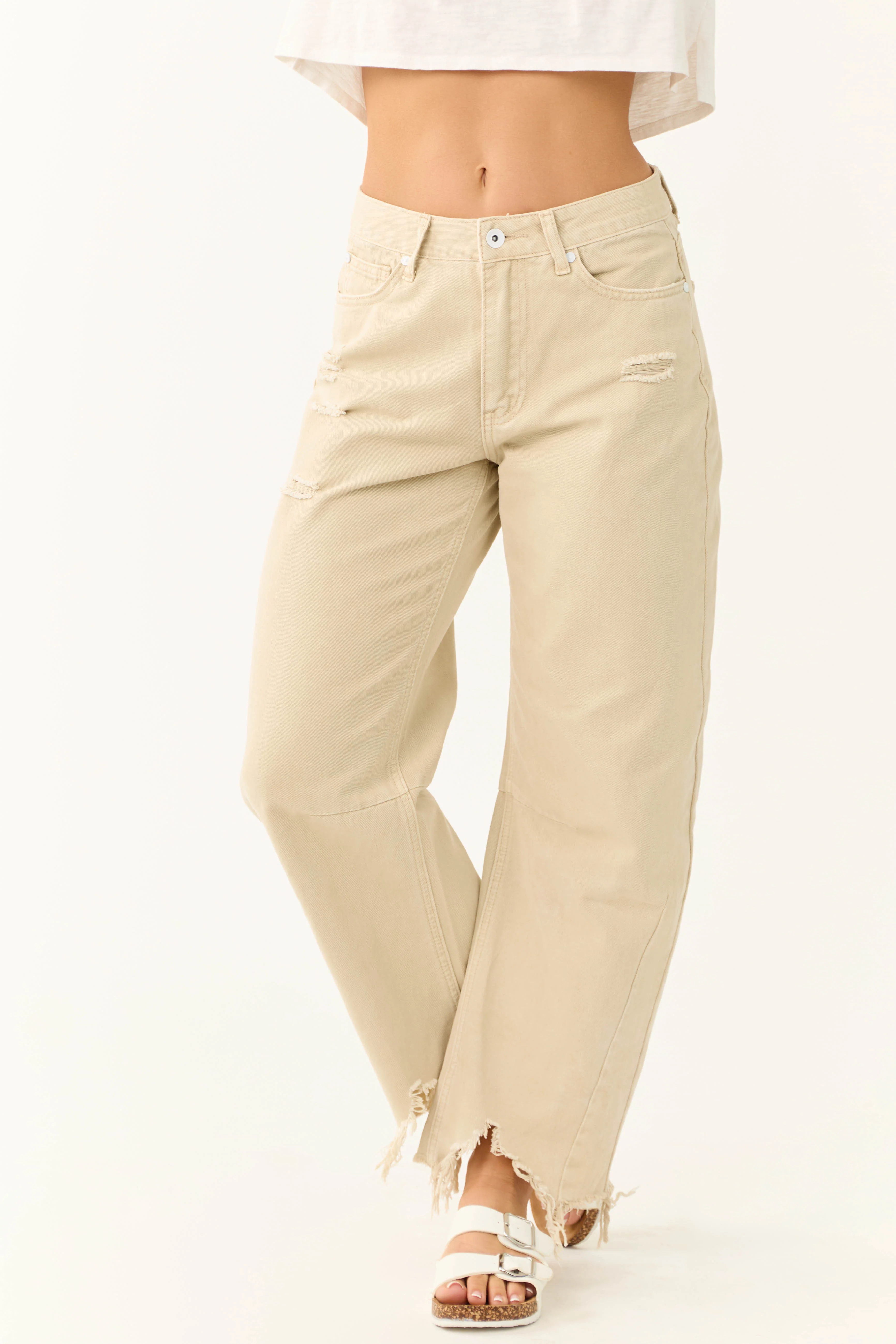 Special A Beige High Rise Barrel Jeans - LD SALE