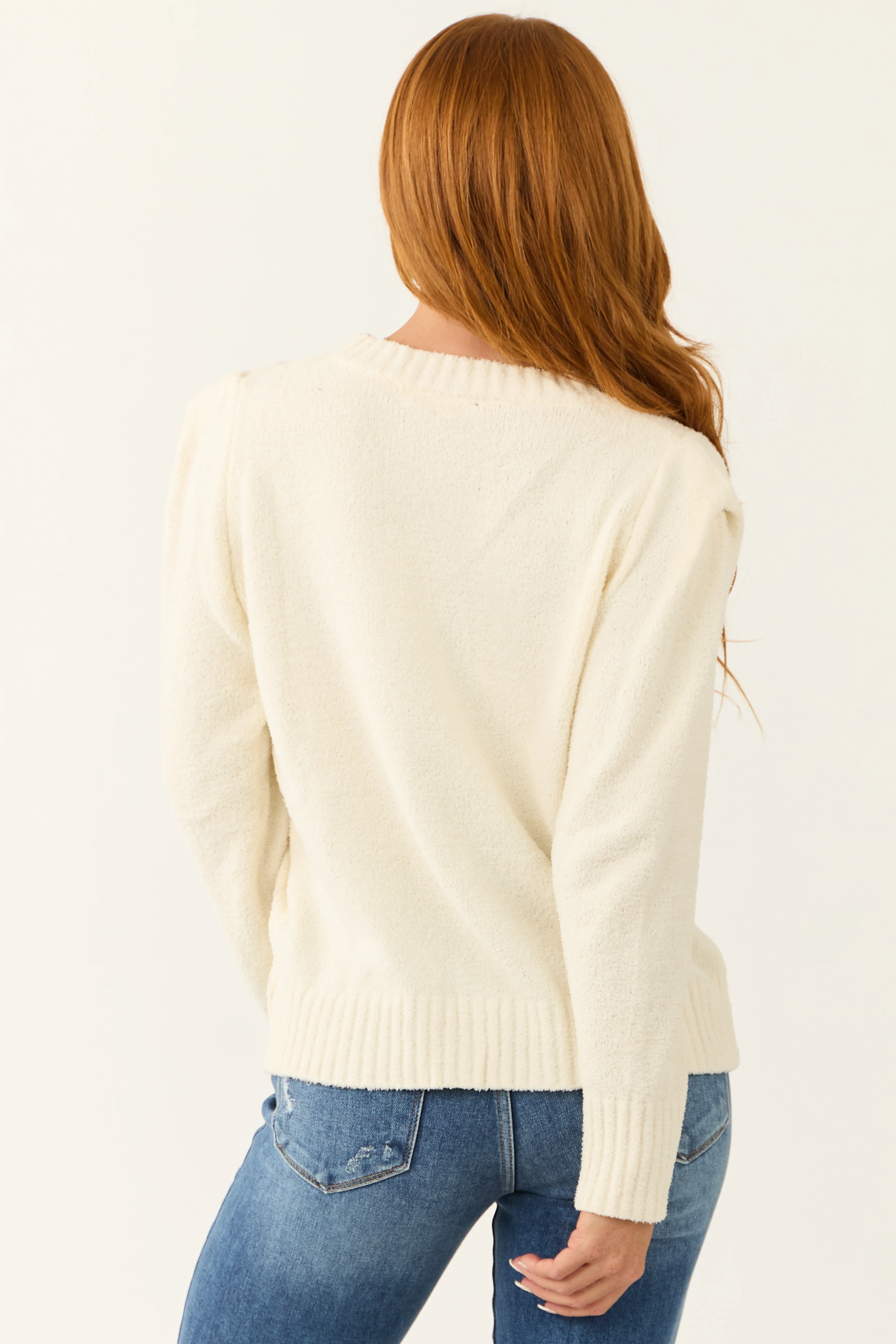 Cream Super Soft Defined Shoulder Sweater - LD SALE