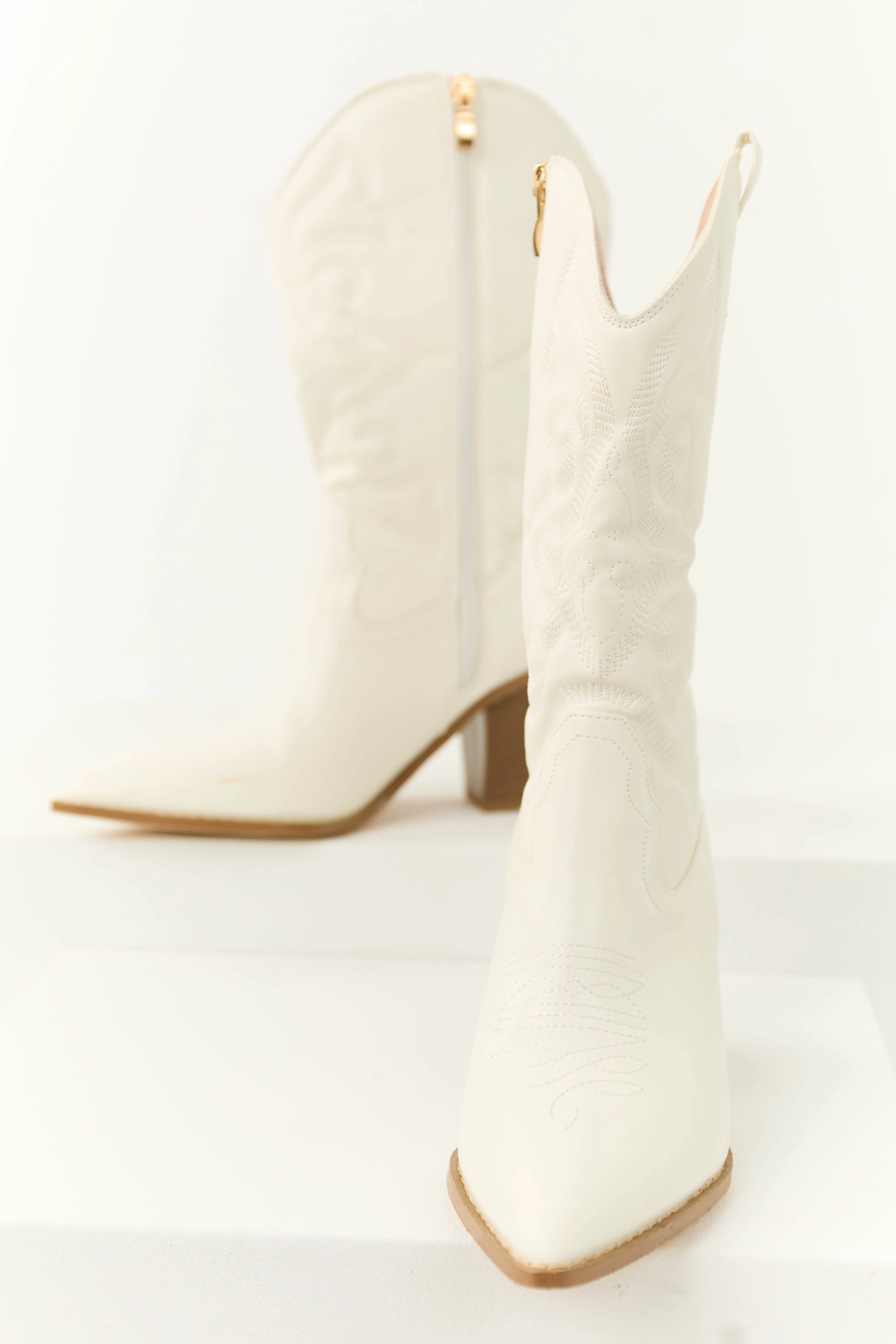 Ivory Western Embroidered Mid Calf Boots - LD SALE
