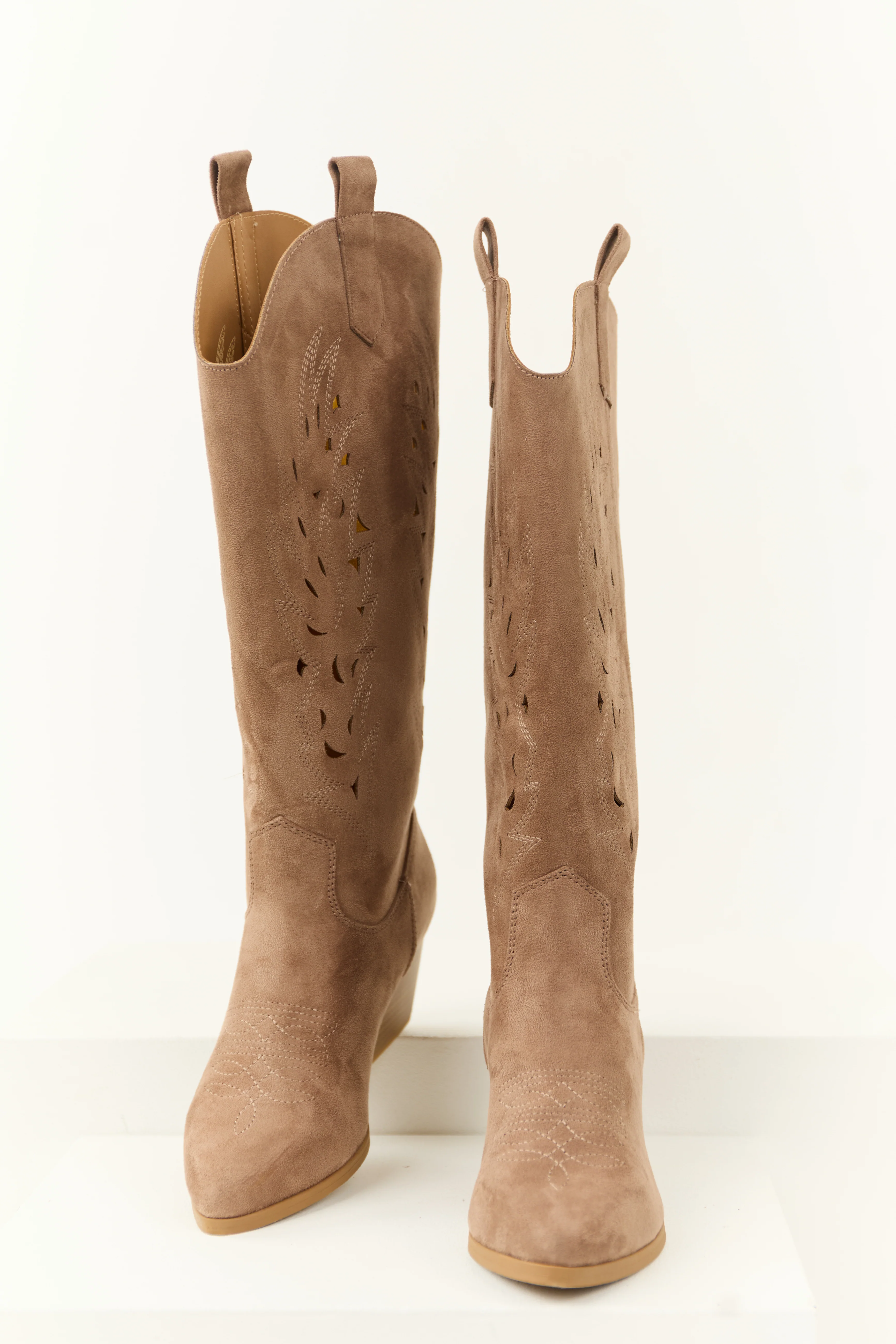 Dark Taupe Block Heel Western Cut Out Tall Boot - LD SALE