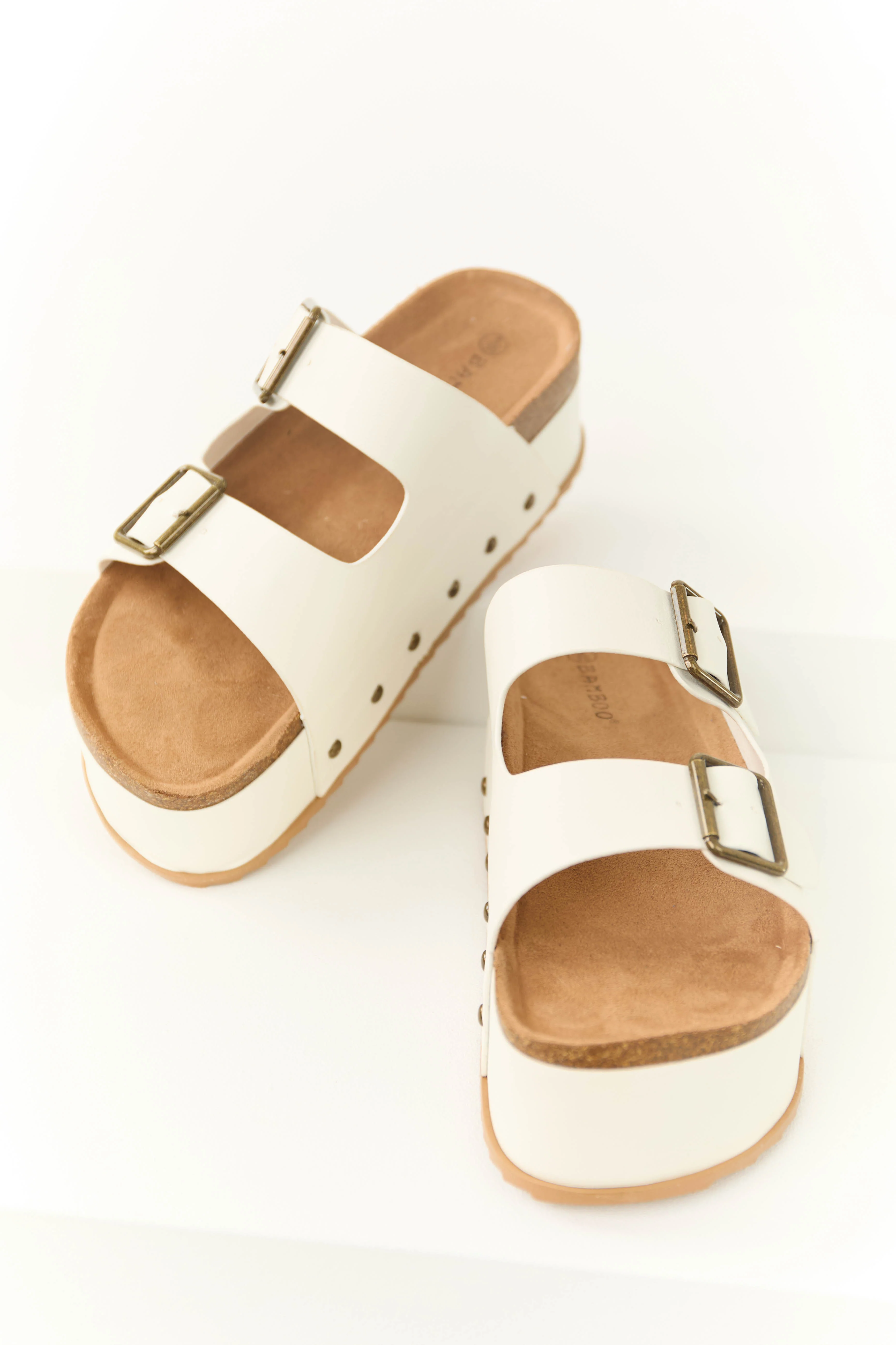 Ivory Platform Double Strap Buckle Sandals - LD SALE