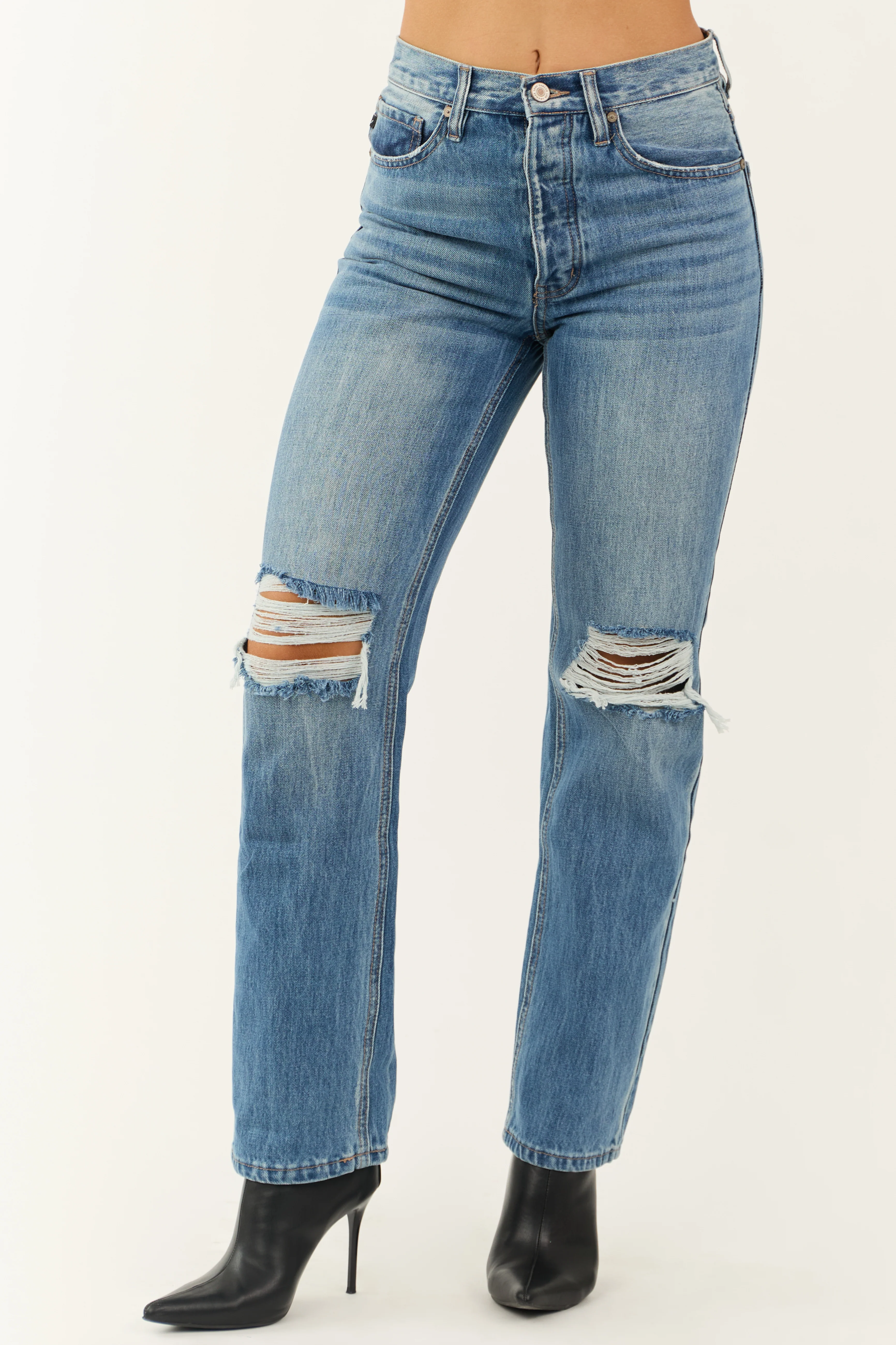 KanCan Medium Wash Distressed 90's Straight Leg Jeans - LD SALE