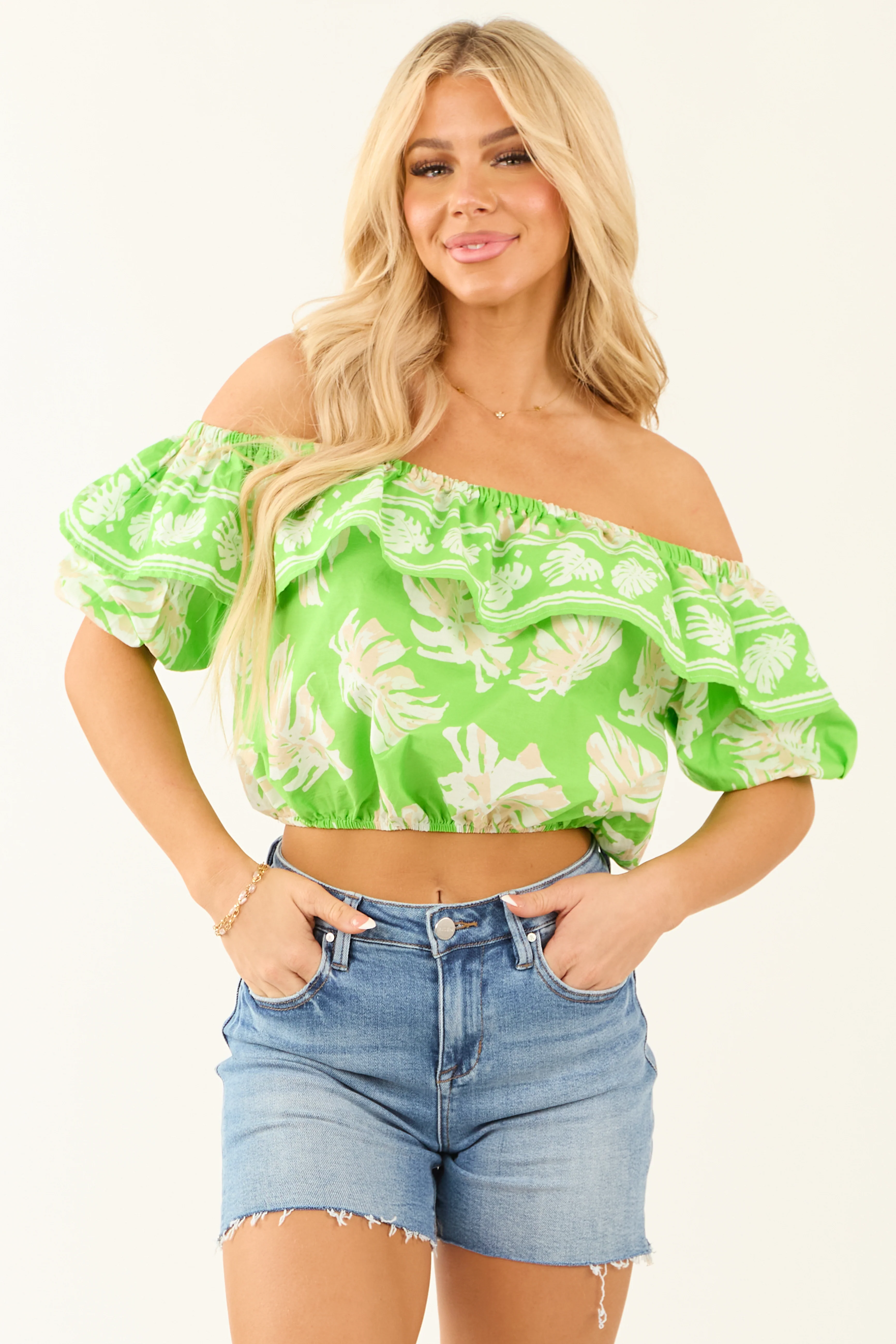 Flying Tomato Kiwi Tropical Print Top - LD SALE