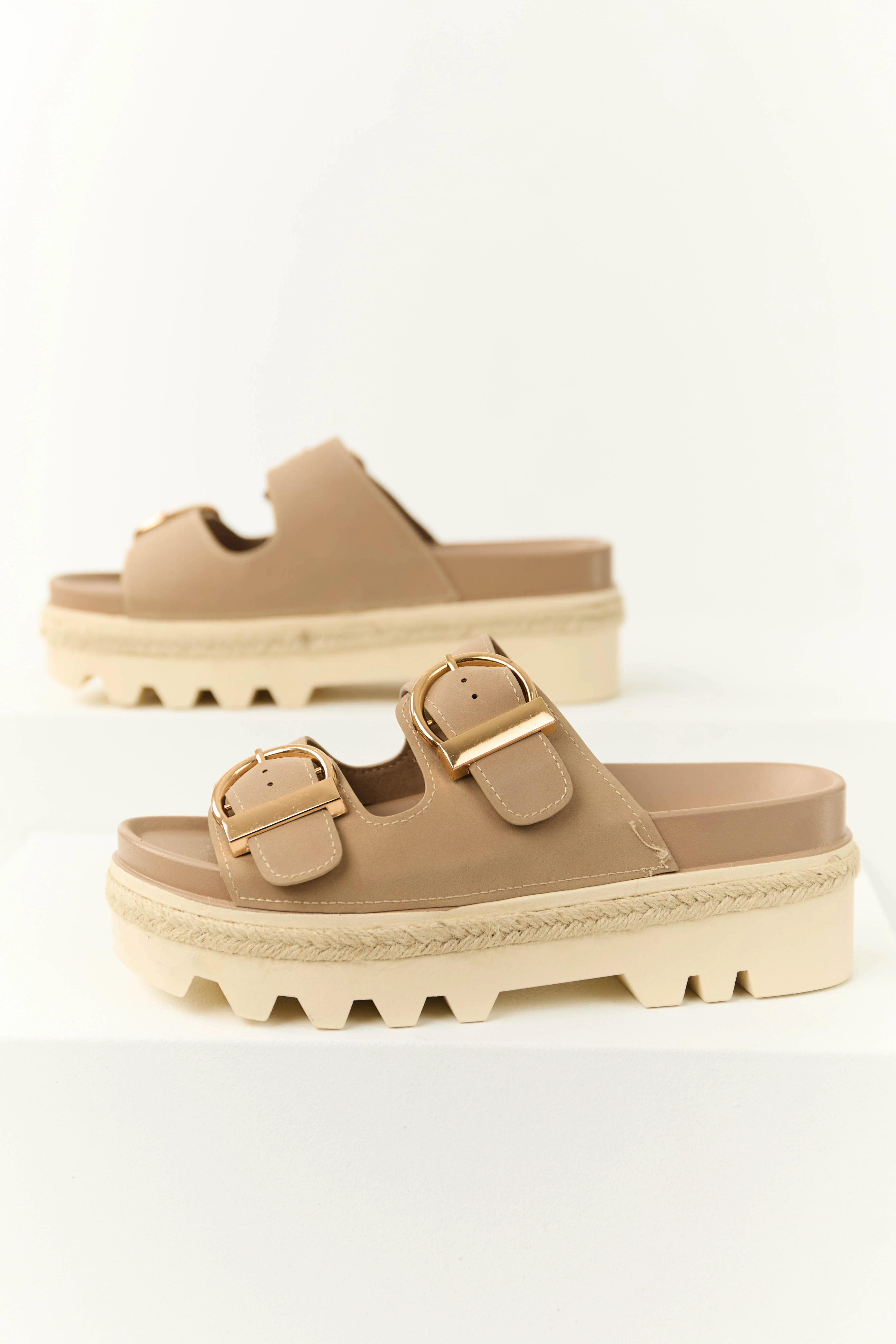 Taupe Platform Buckle Strap Sandals - LD SALE