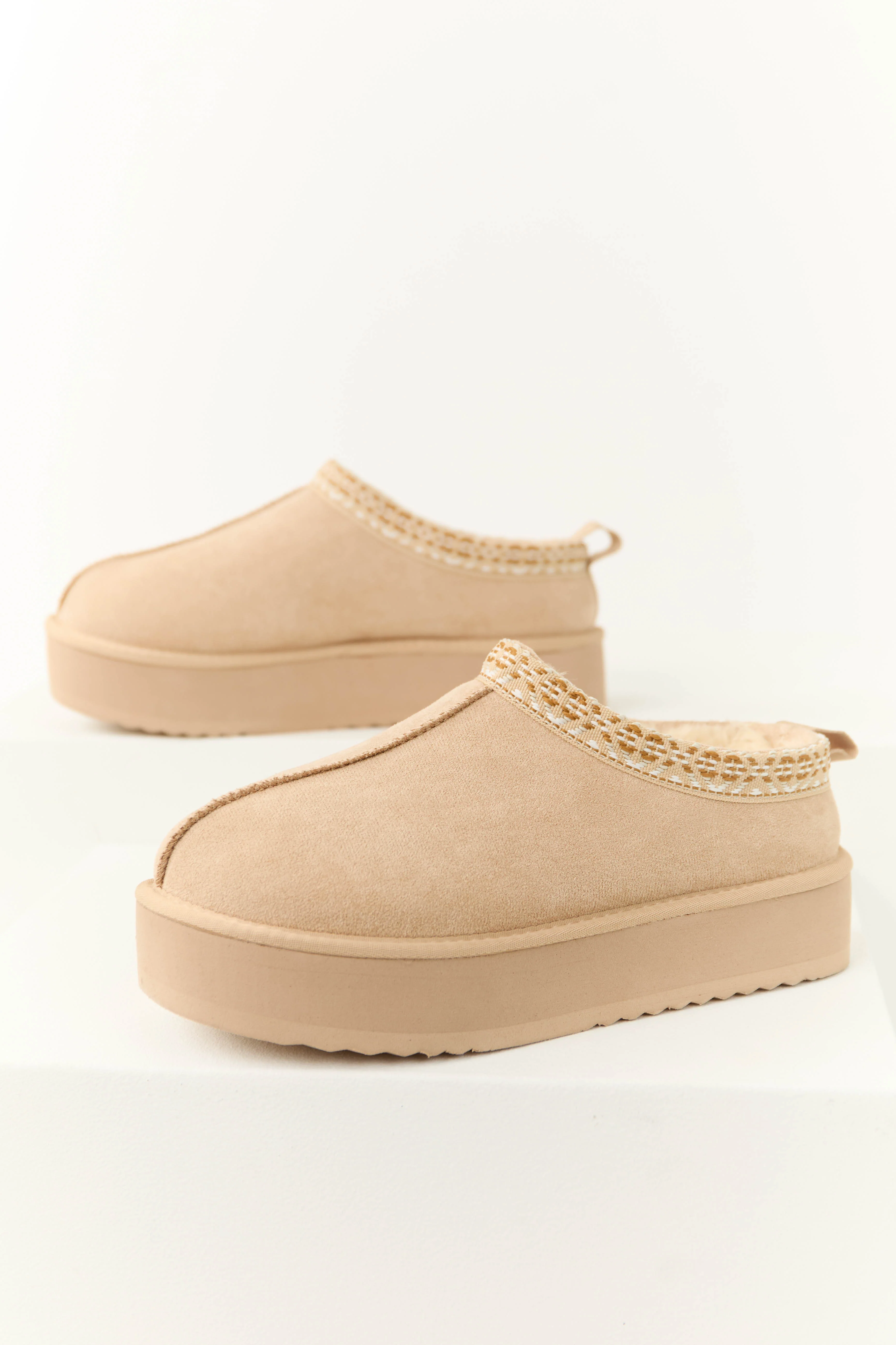 Almond Slip On Platform Fur Lined Booties - LD SALE