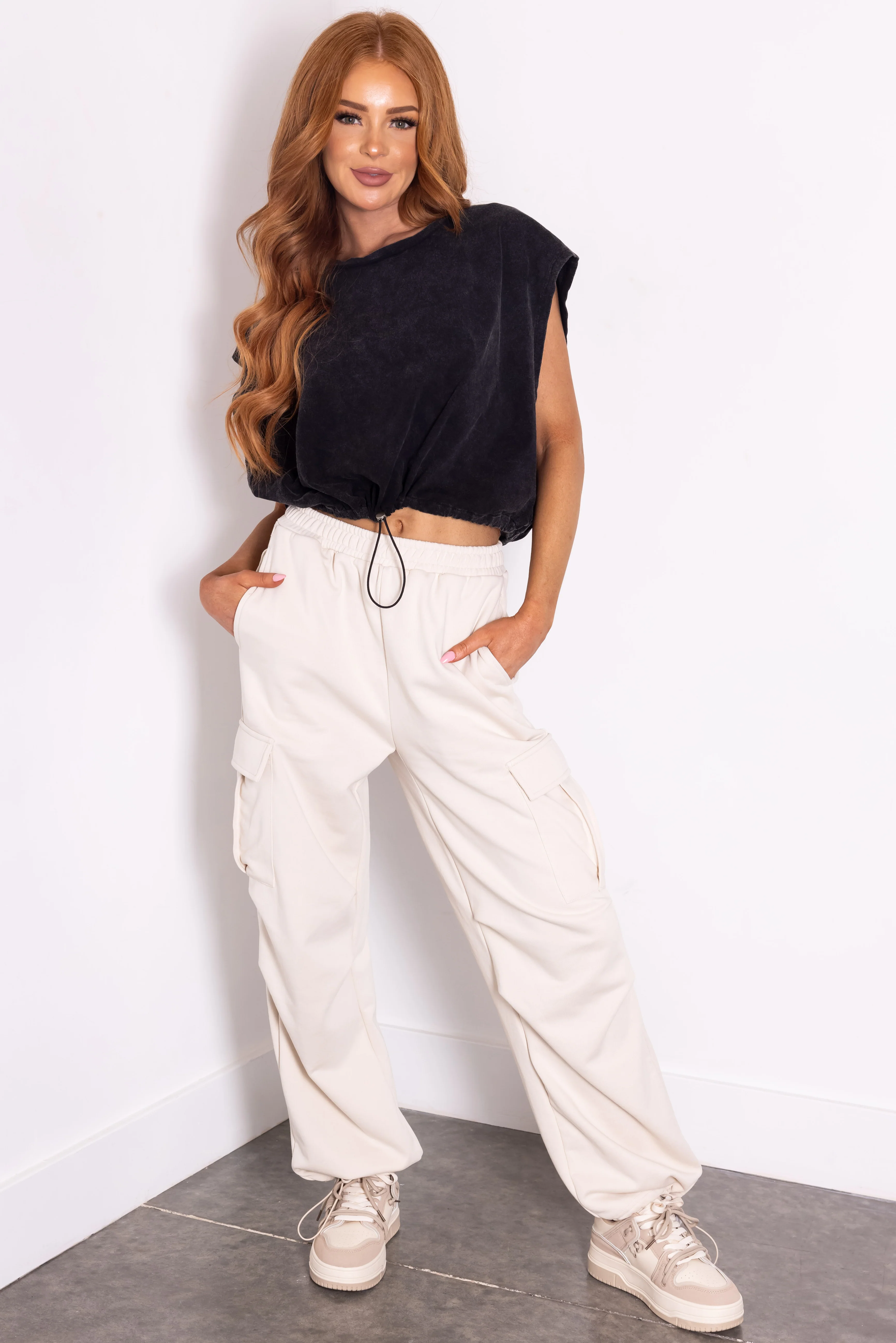 She+Sky Sand Wide Leg Smocked Waist Cargo Pants - LD SALE