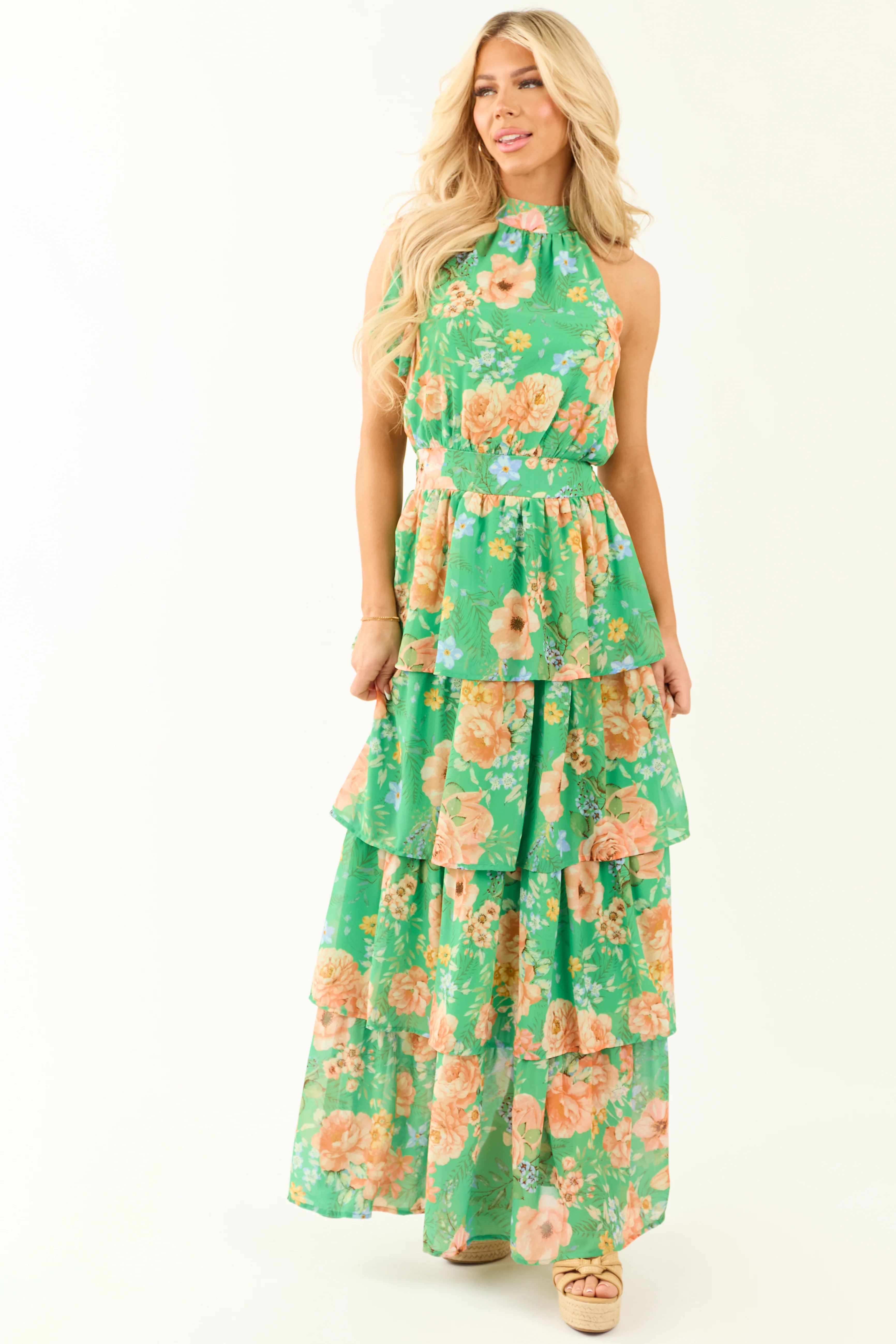Flying Tomato Kiwi Floral Print Halter Maxi Dress - LD SALE