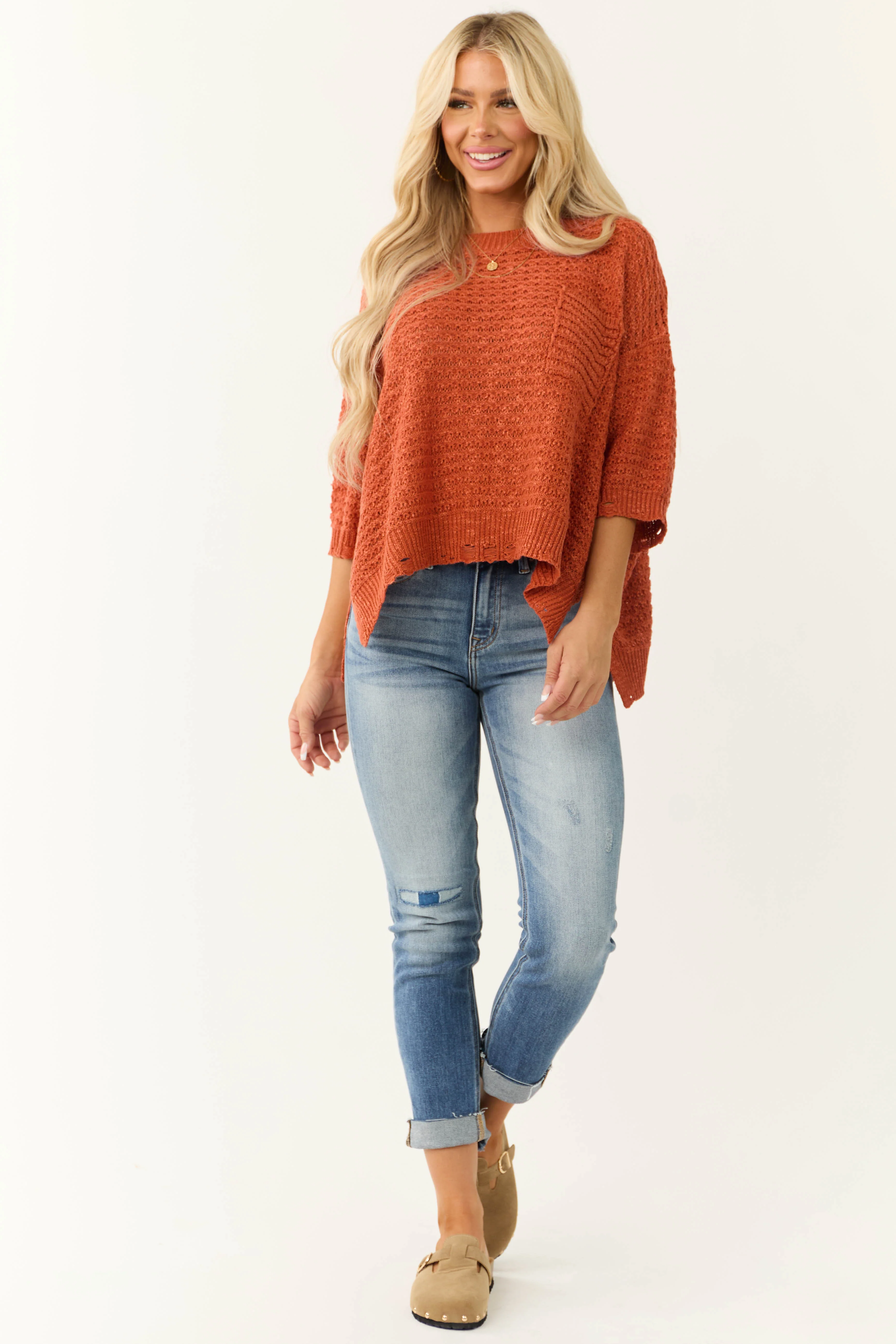 Terracotta Oversized Knit Half Sleeve Top - LD SALE