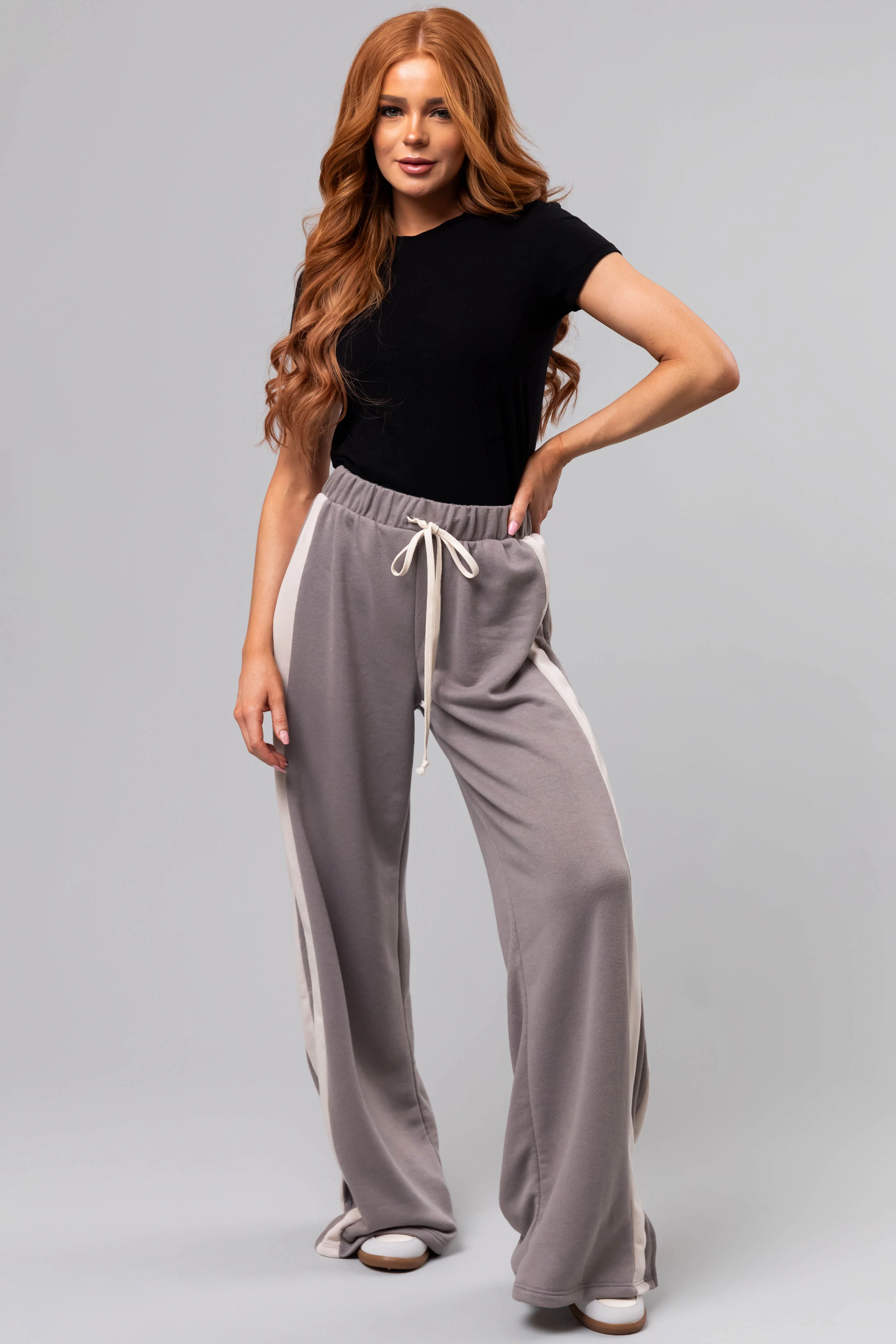 Steel Side Stripe Wide Leg Drawstring Pants - LD SALE