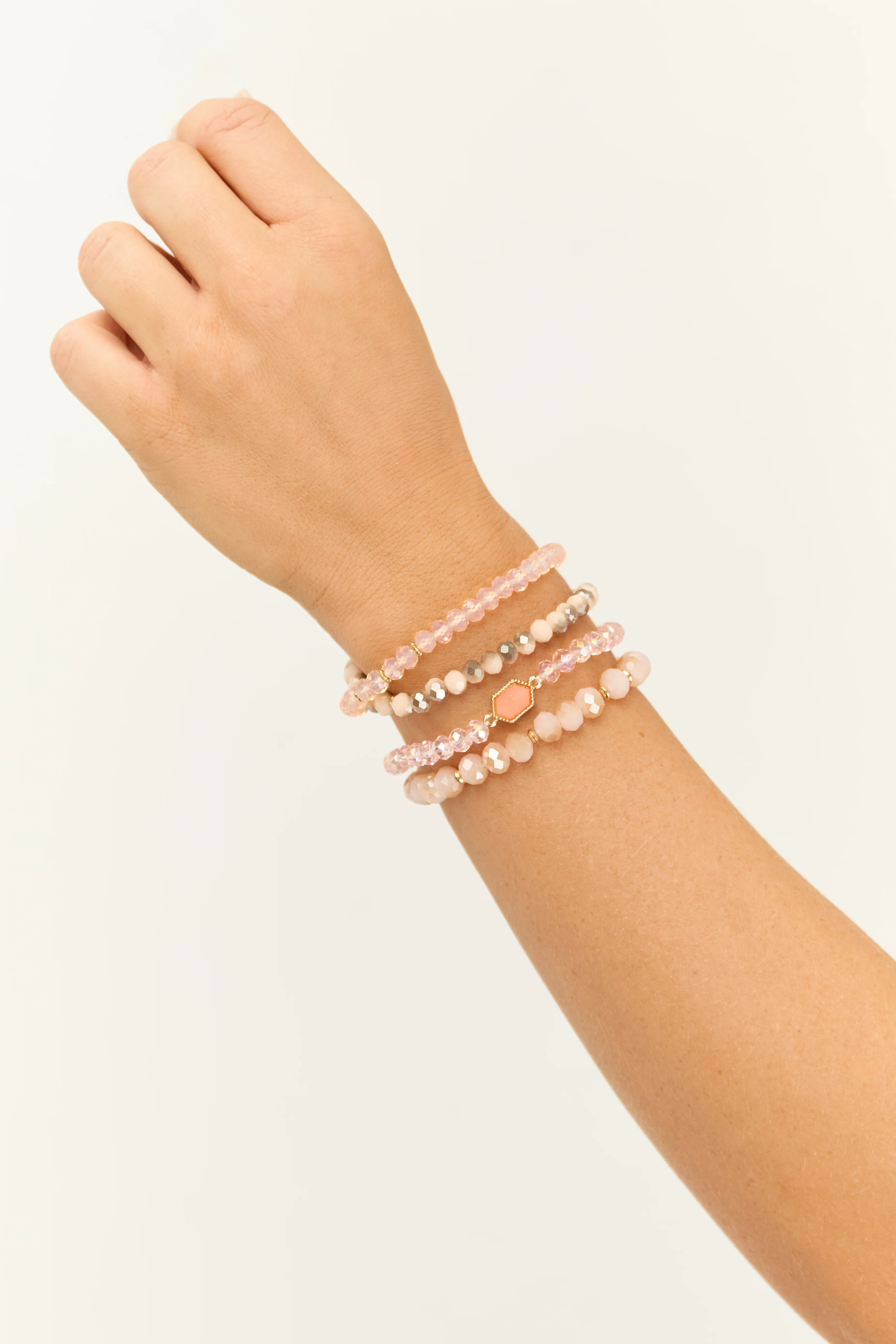 Tea Rose 4 Beaded Stretch Bracelet Set - LD SALE
