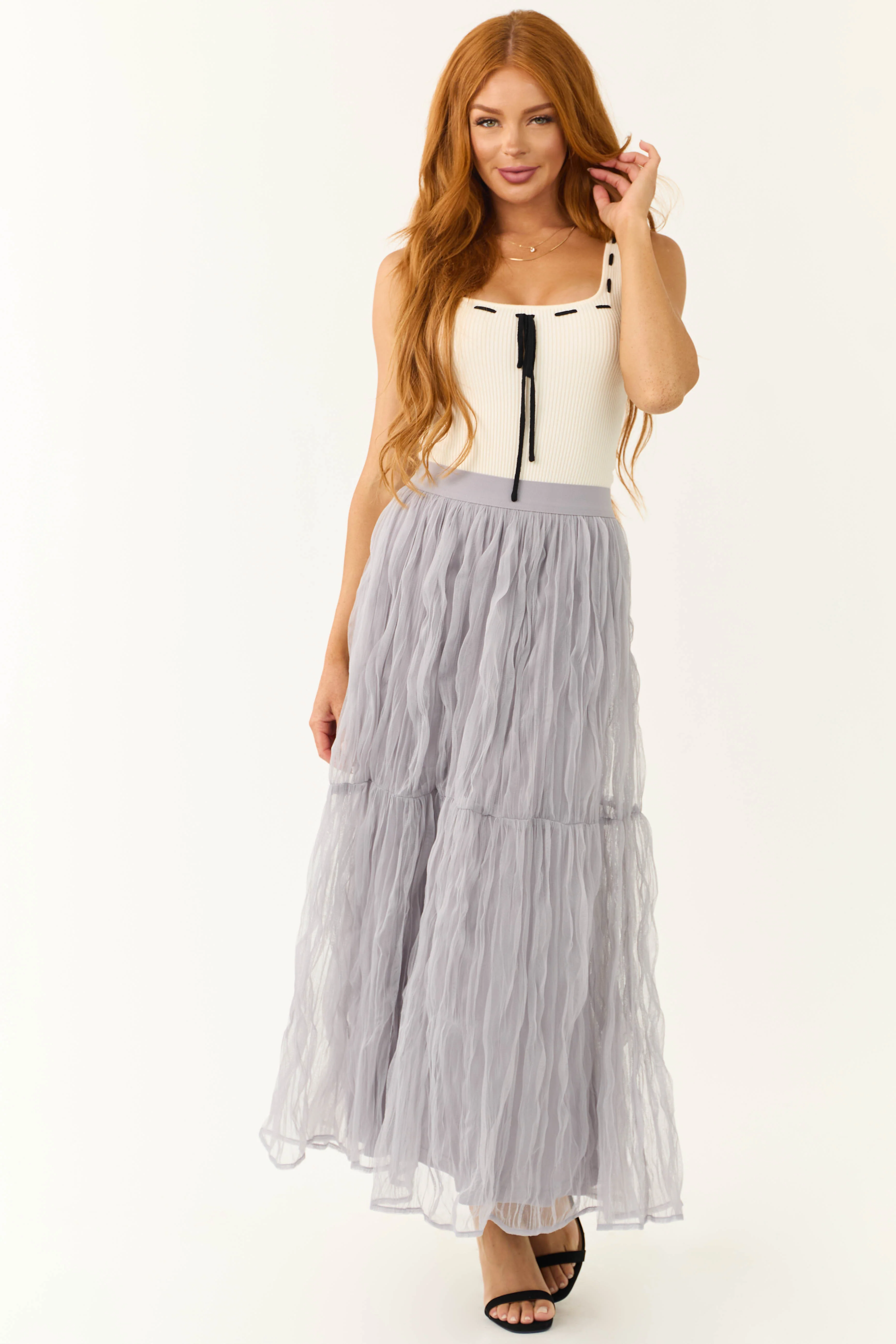 Dusty Lavender Tulle Plisse Maxi Skirt - LD SALE