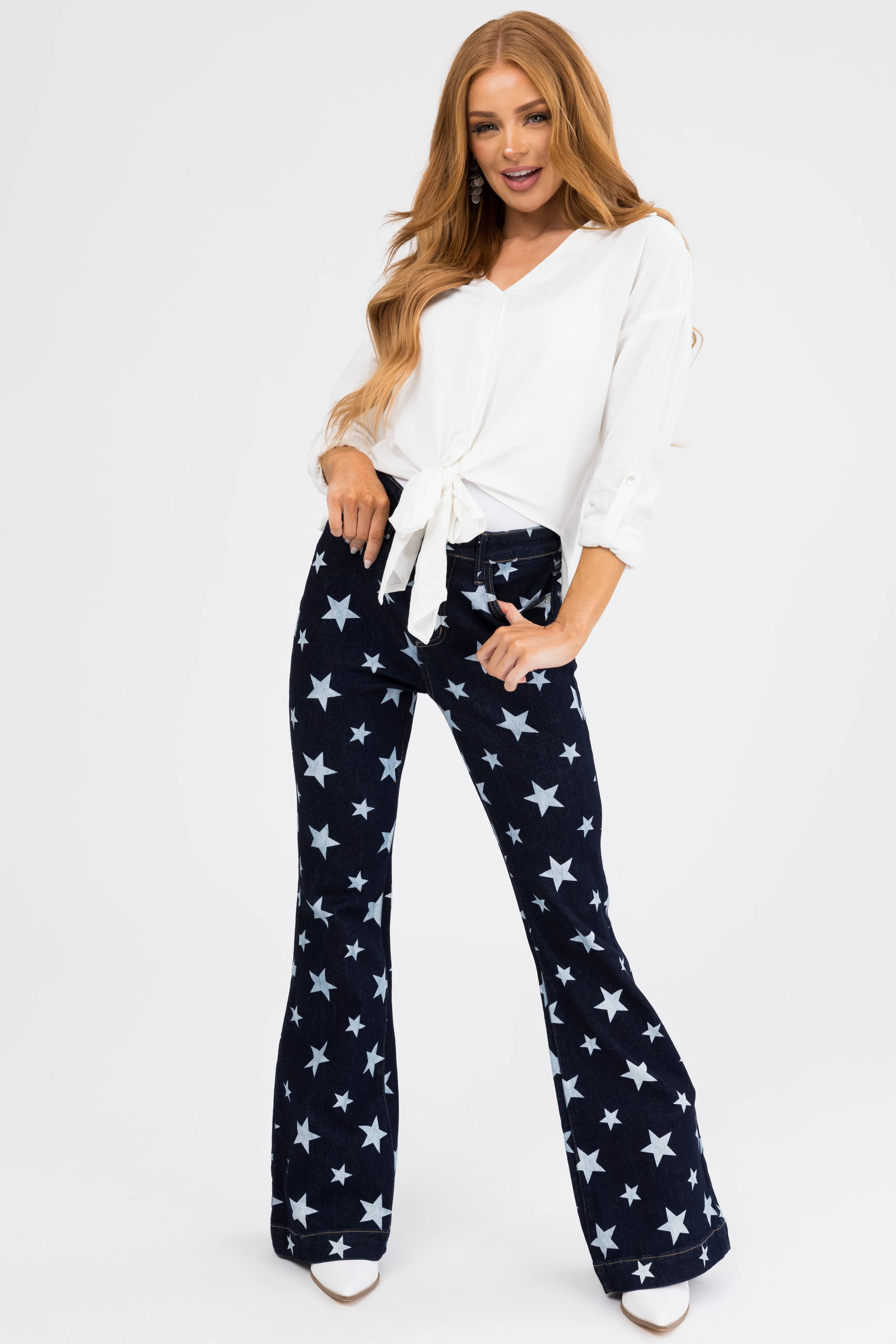Judy Blue Dark Wash Star Print Flare Leg Jeans - LD SALE