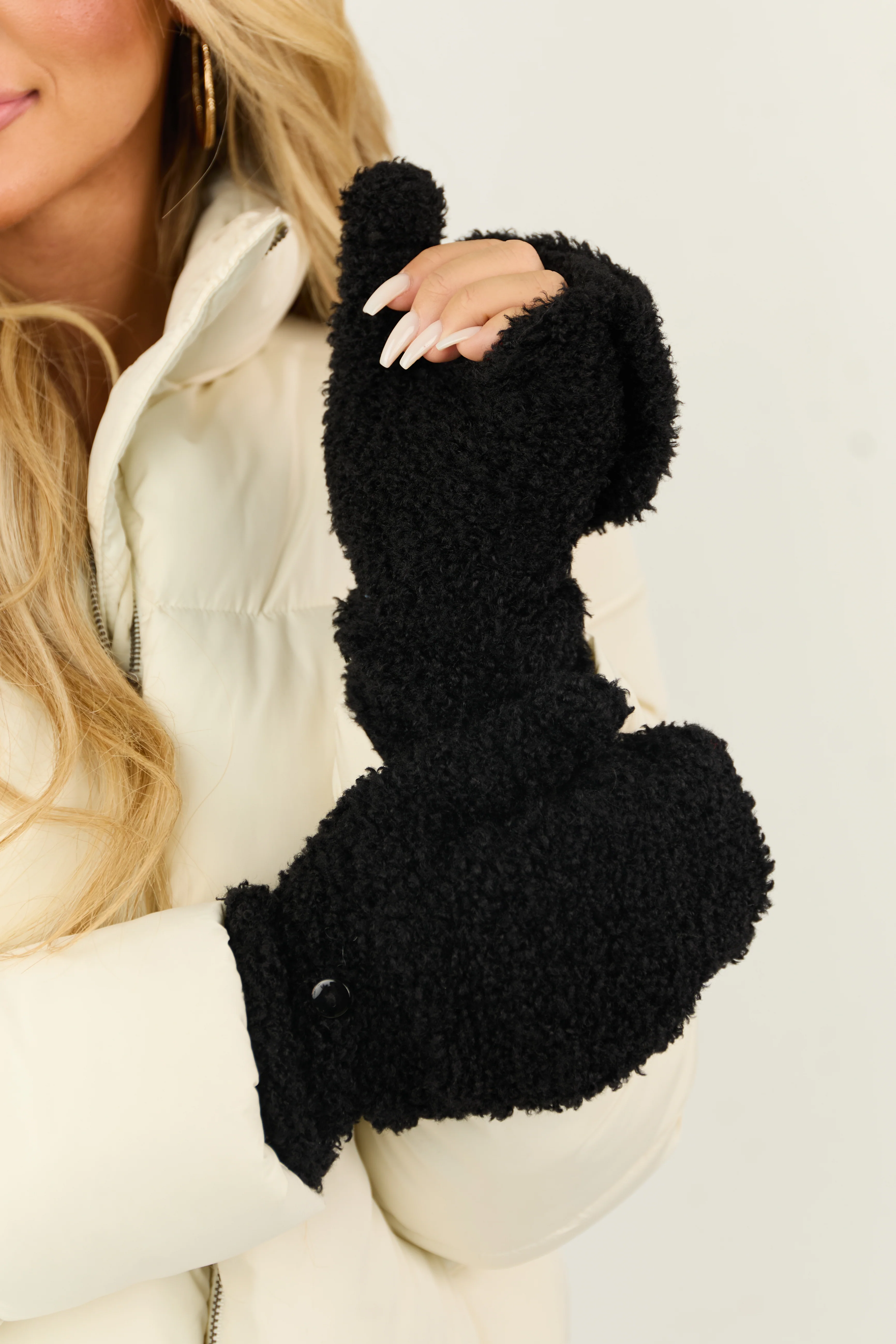Black Sherpa Foldable Option Mittens - LD SALE
