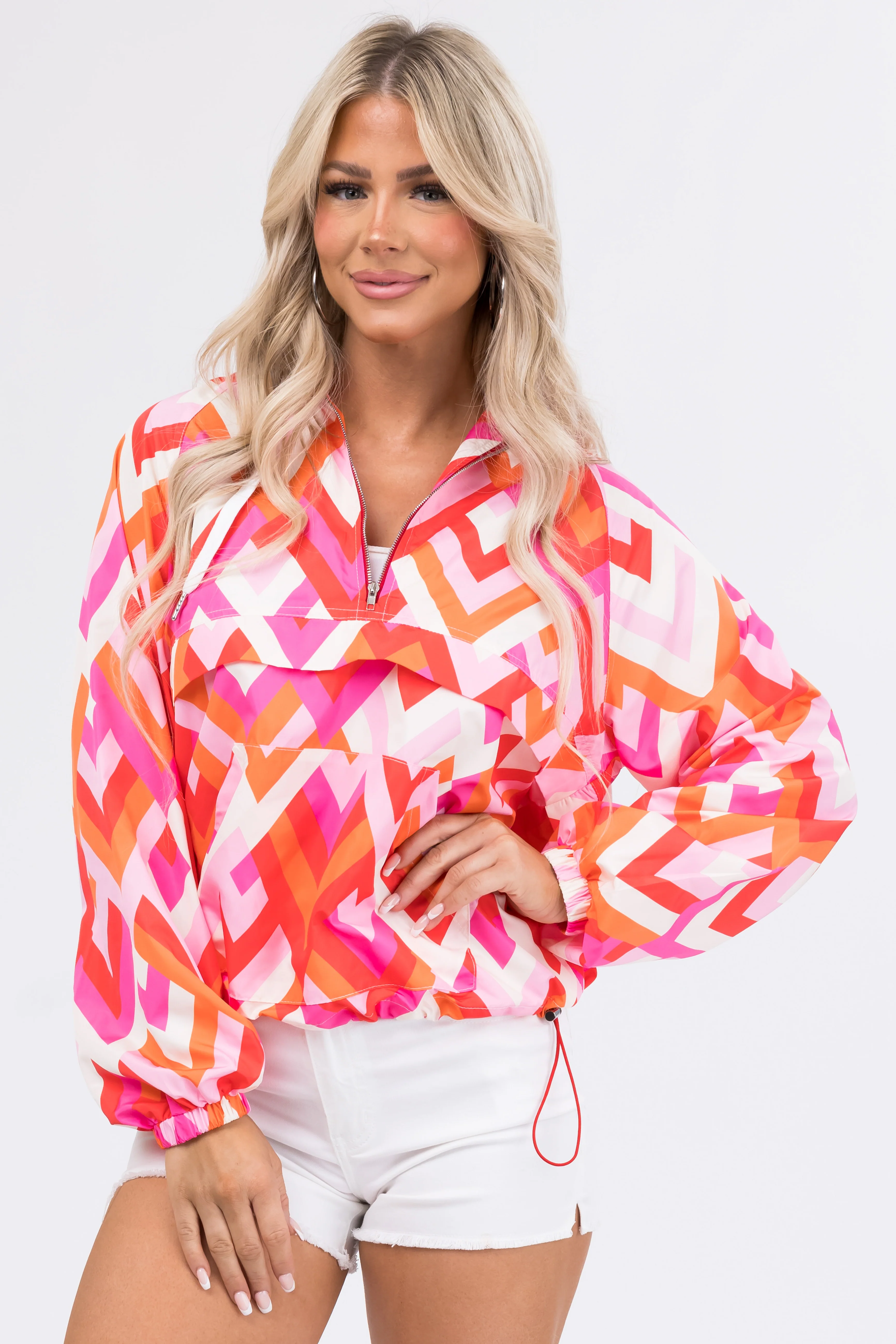 Bright Magenta Geometric Print Windbreaker - LD SALE