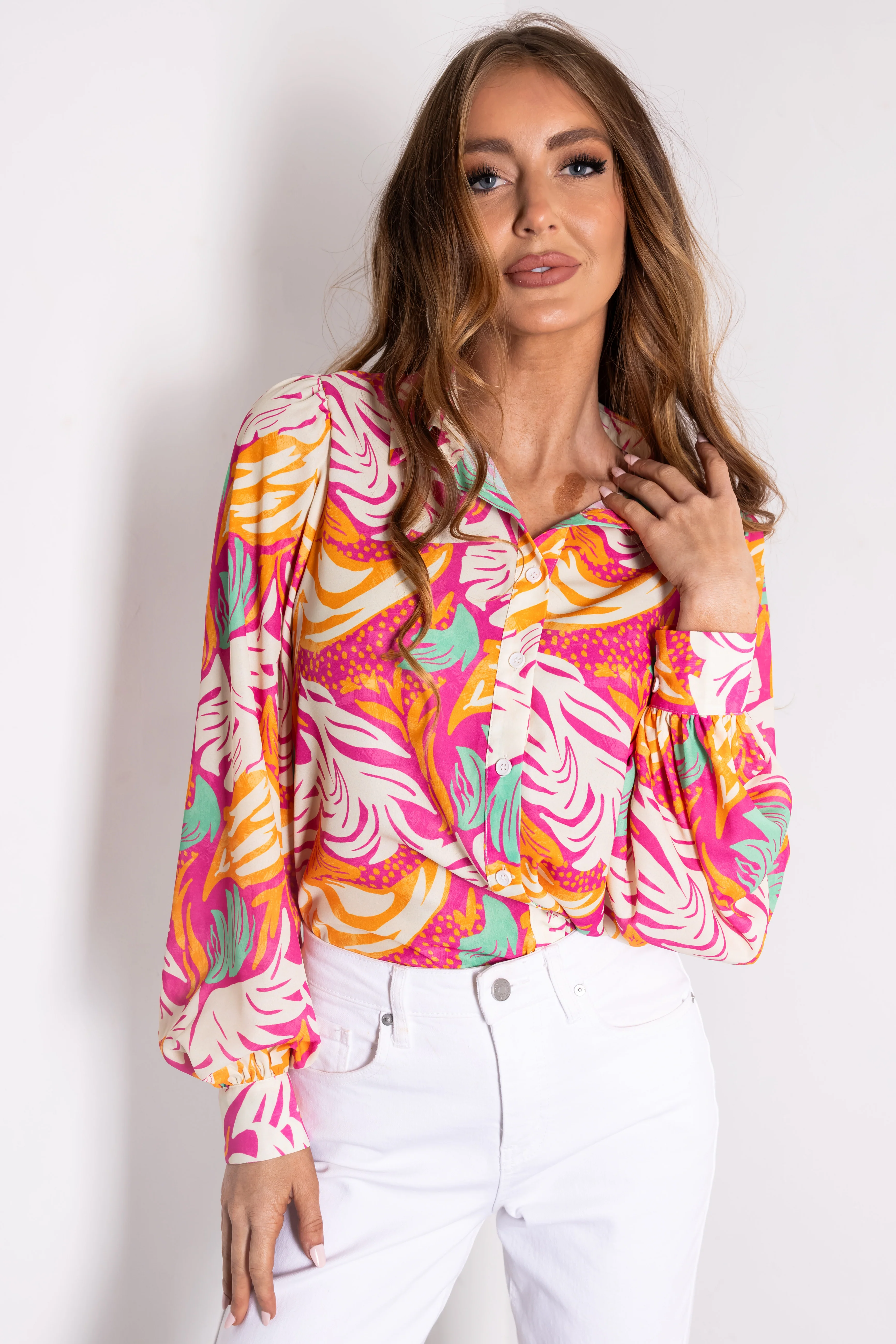 Flying Tomato Magenta Button Down Top - LD SALE