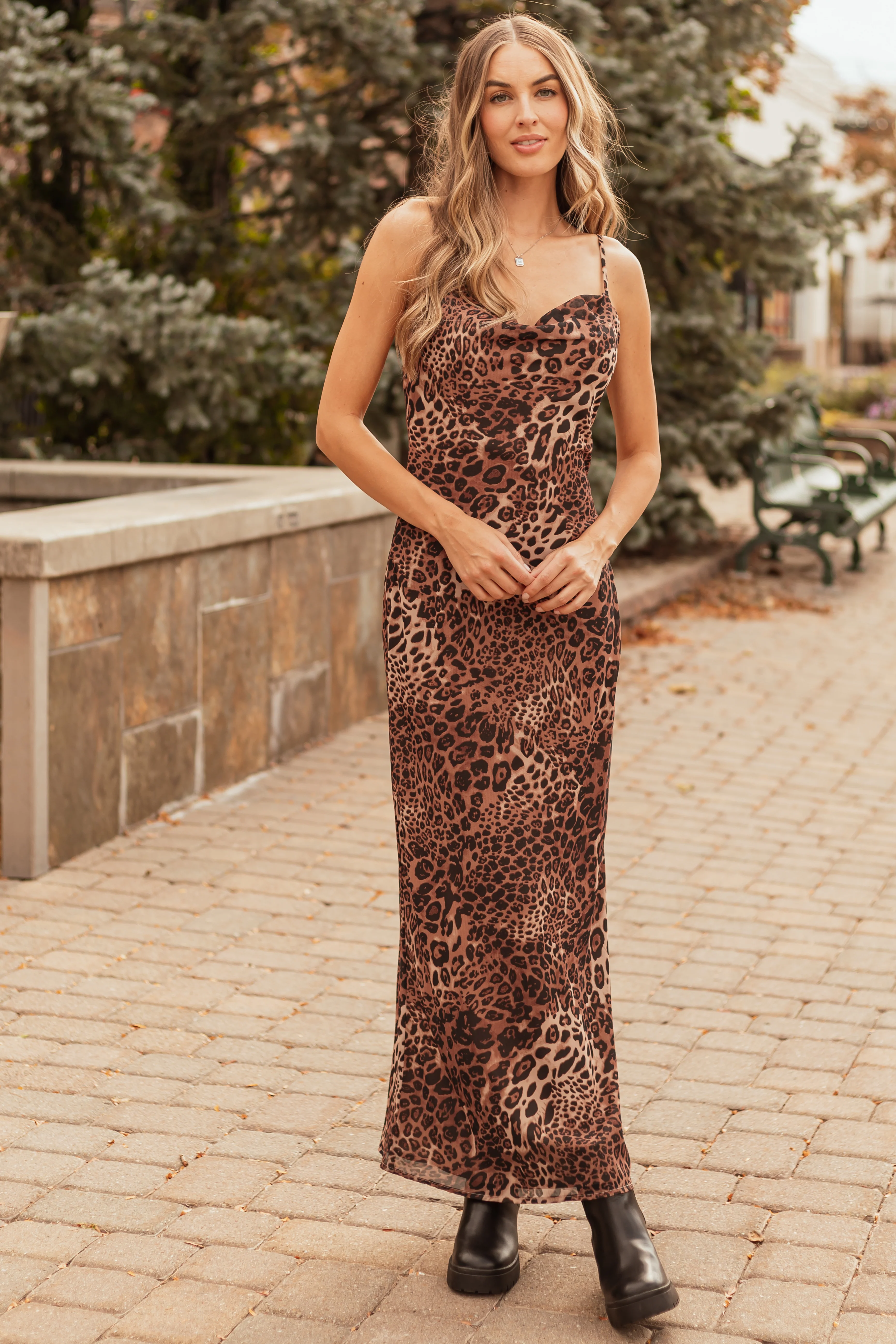 Cognac Leopard Print Sleeveless Maxi Dress - LD SALE