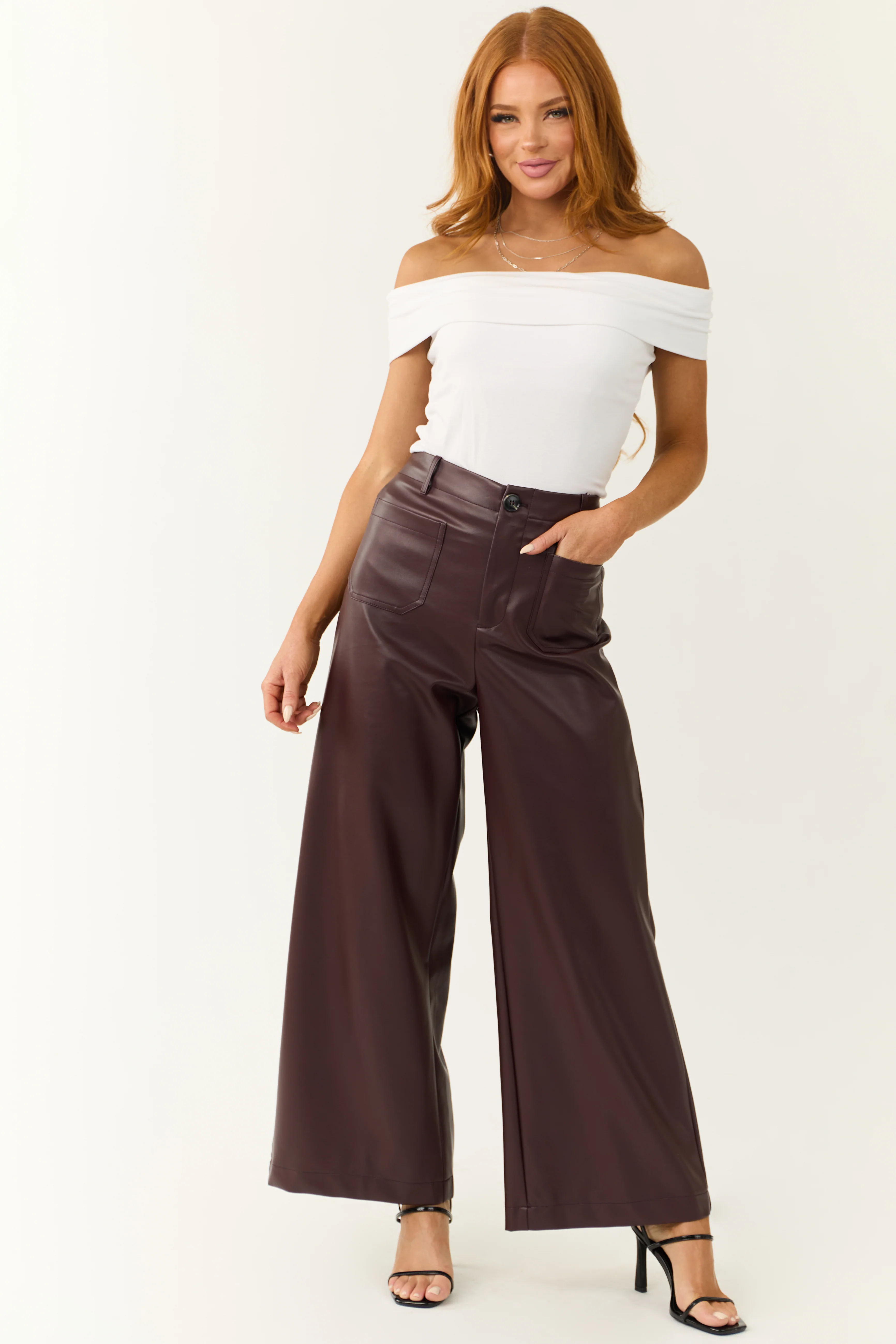 Chocolate Faux Leather Wide Leg Pants - LD SALE
