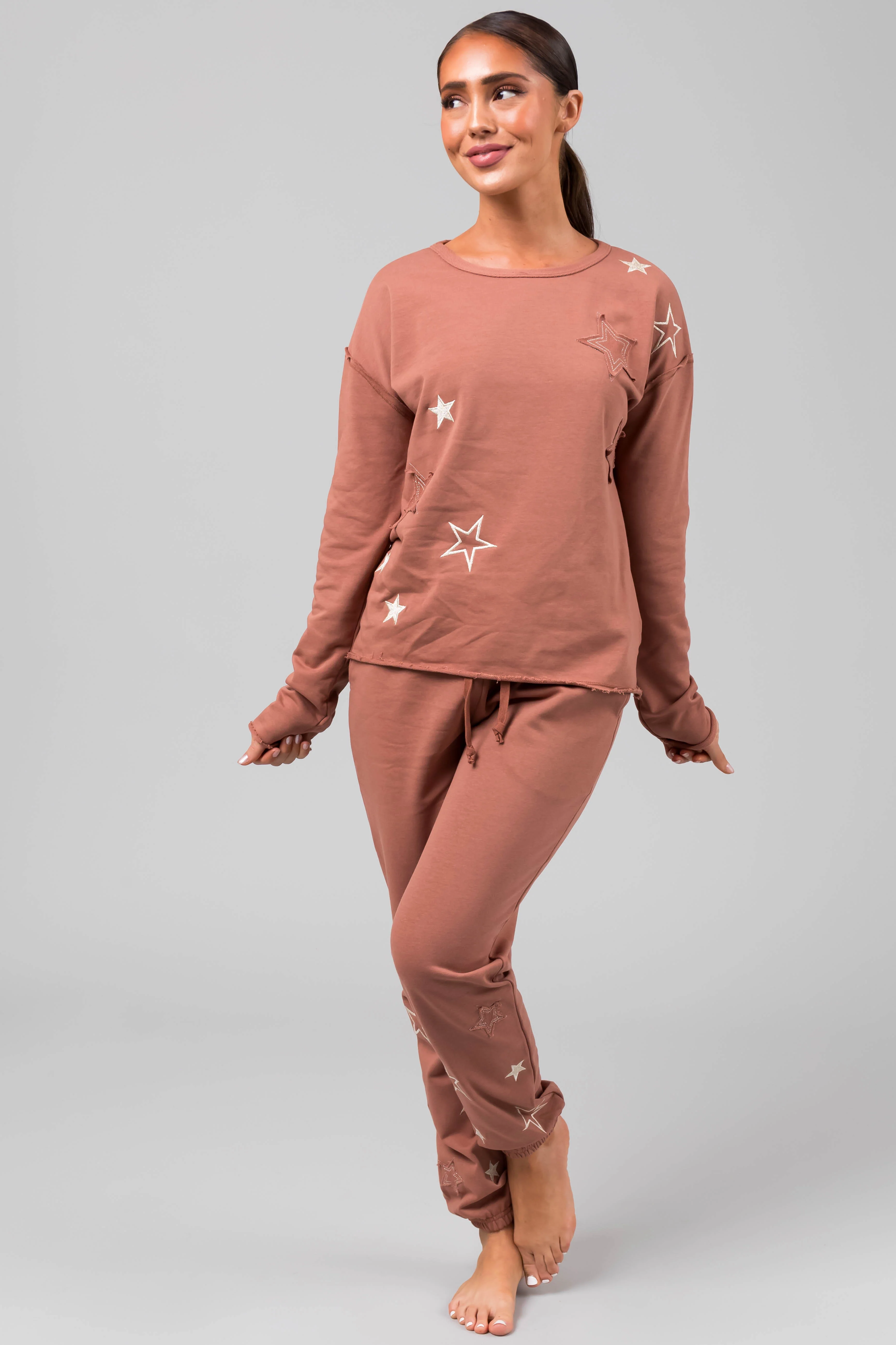 Rose Taupe Star Pattern Jogger and Top Set - LD SALE