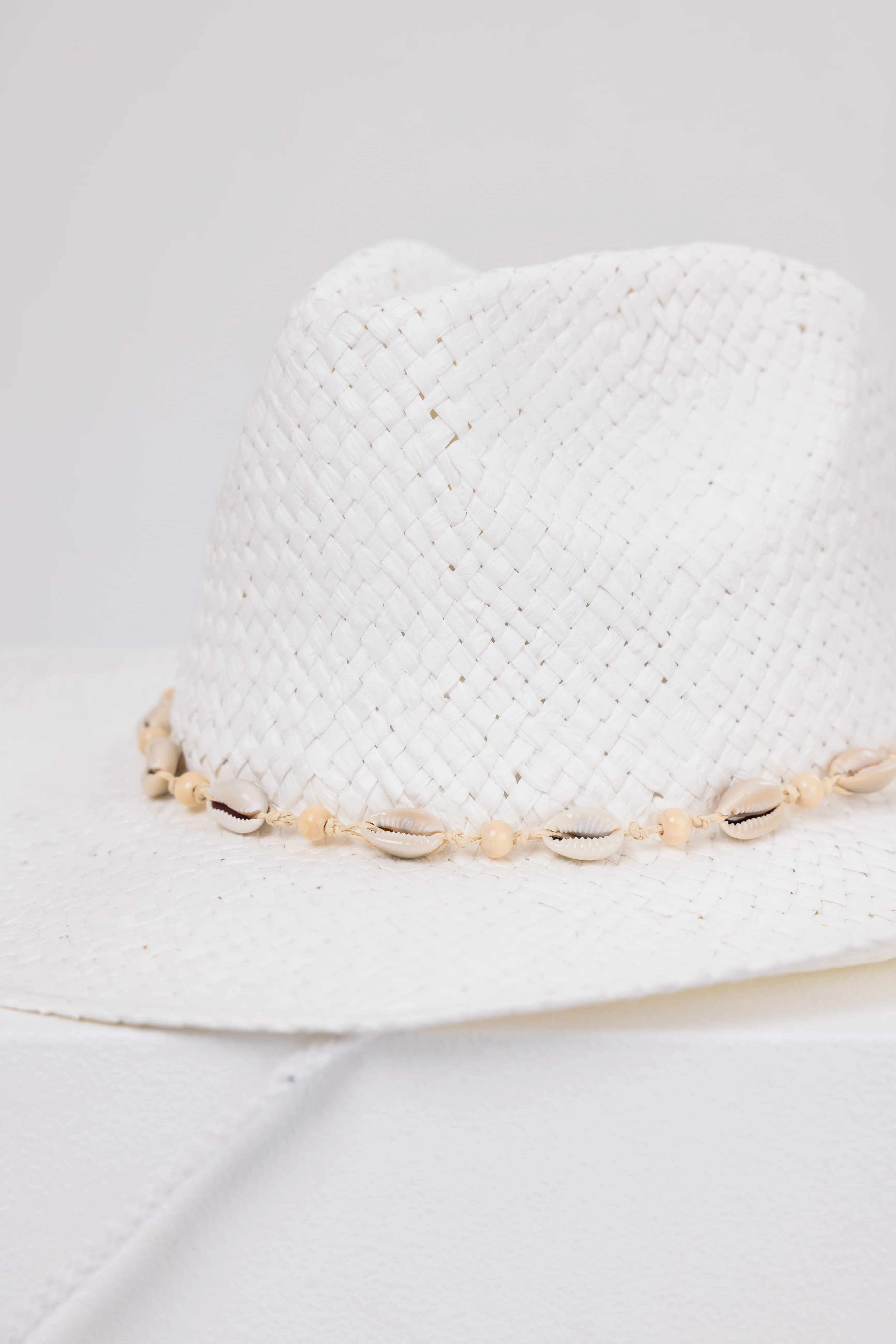 White Seashell Strap Western Straw Hat - LD SALE