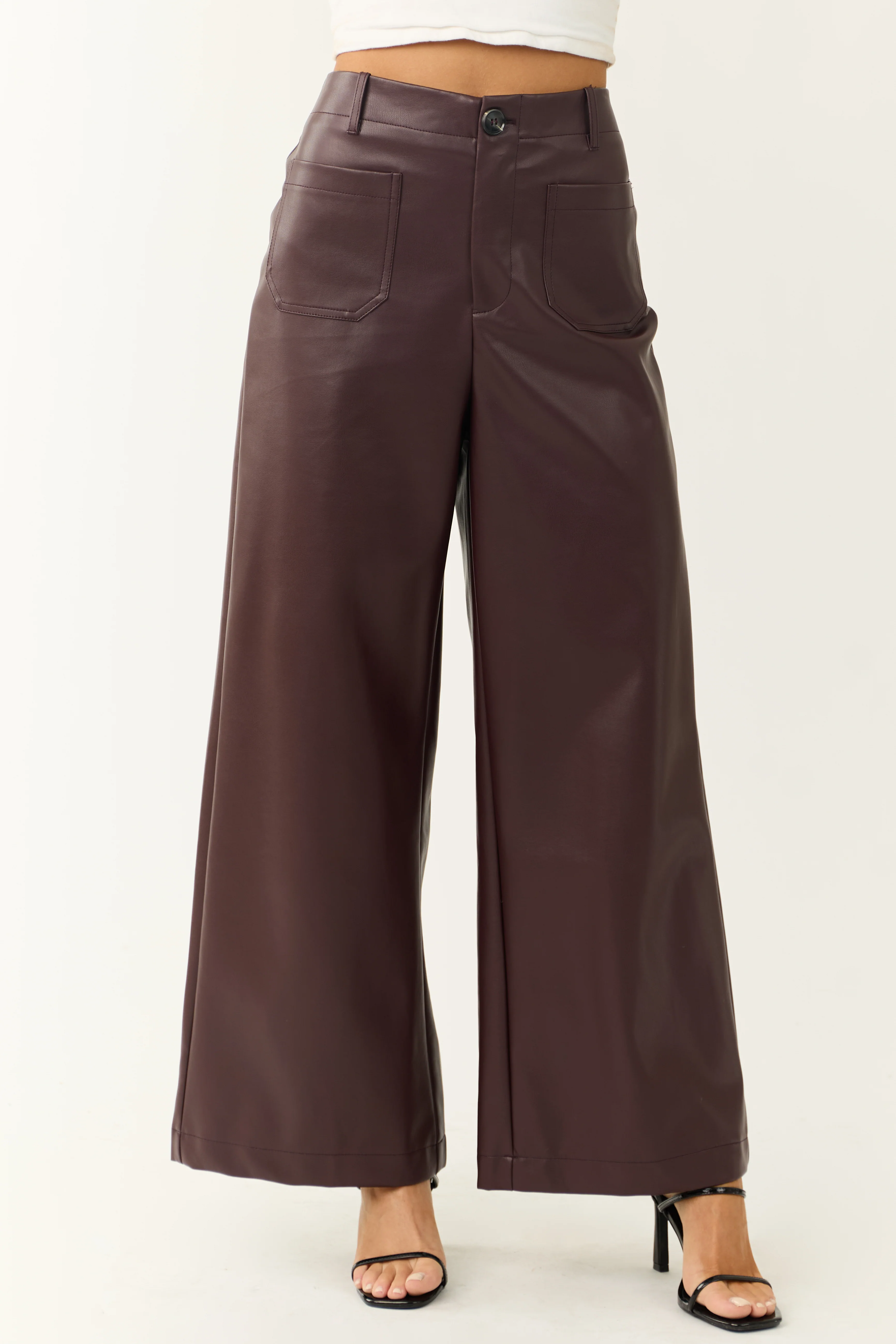 Chocolate Faux Leather Wide Leg Pants - LD SALE