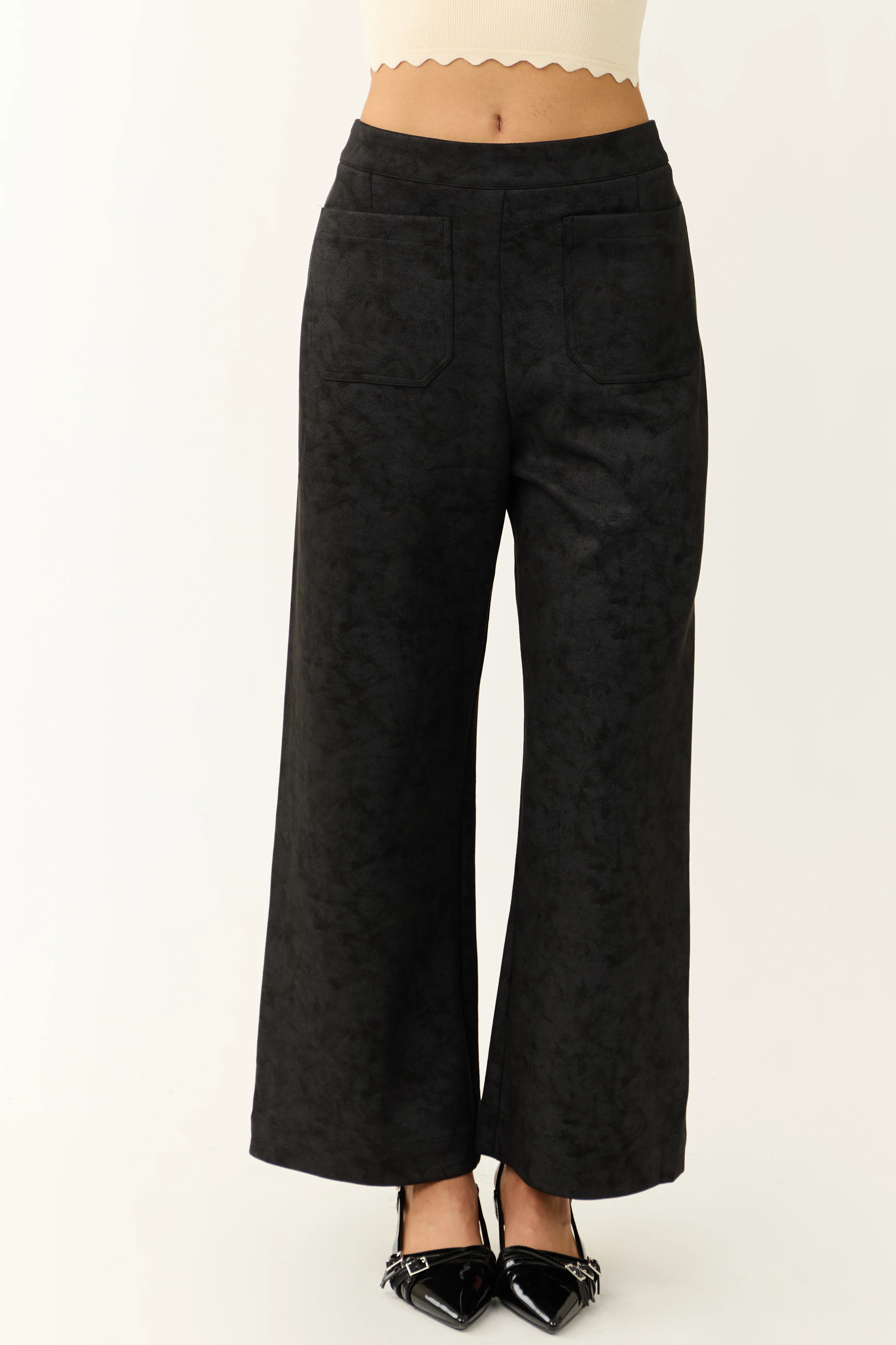 Black Faux Suede Wide Leg Pants - LD SALE